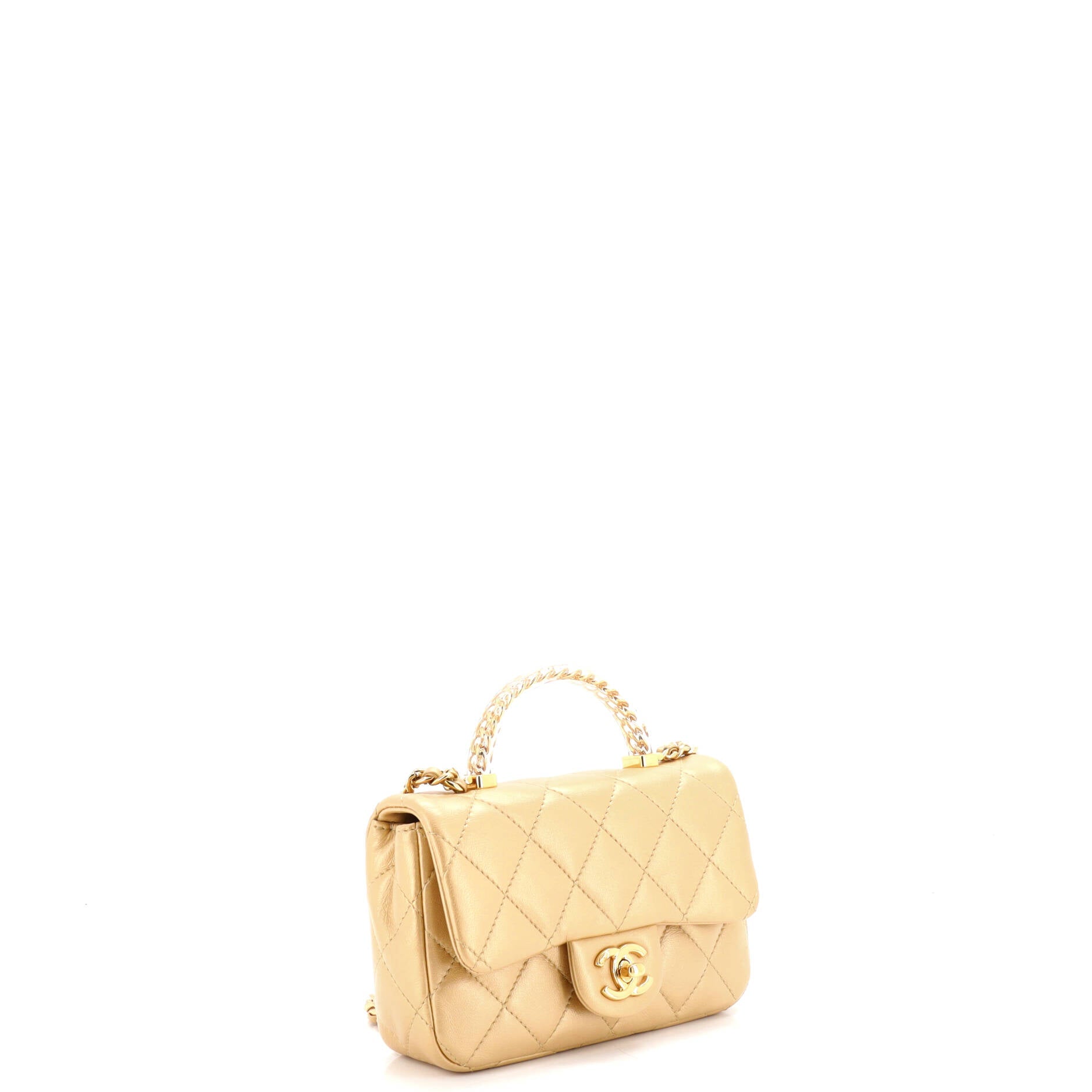 Resin Chain Top Handle Flap Bag Quilted Lambskin Mini