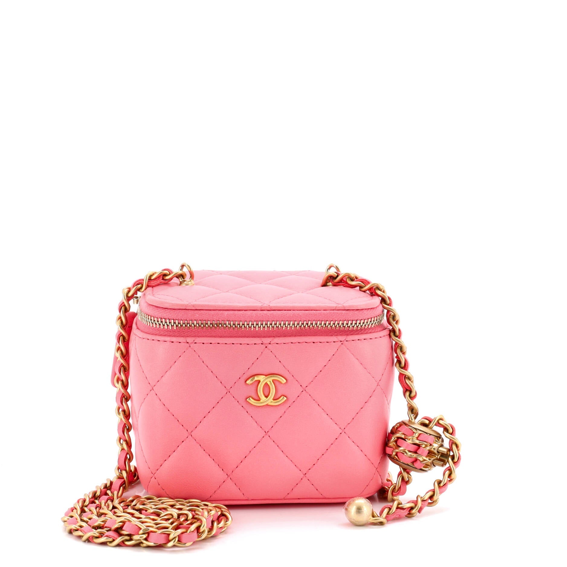 Pearl Crush Vanity Case with Chain Quilted Lambskin Mini