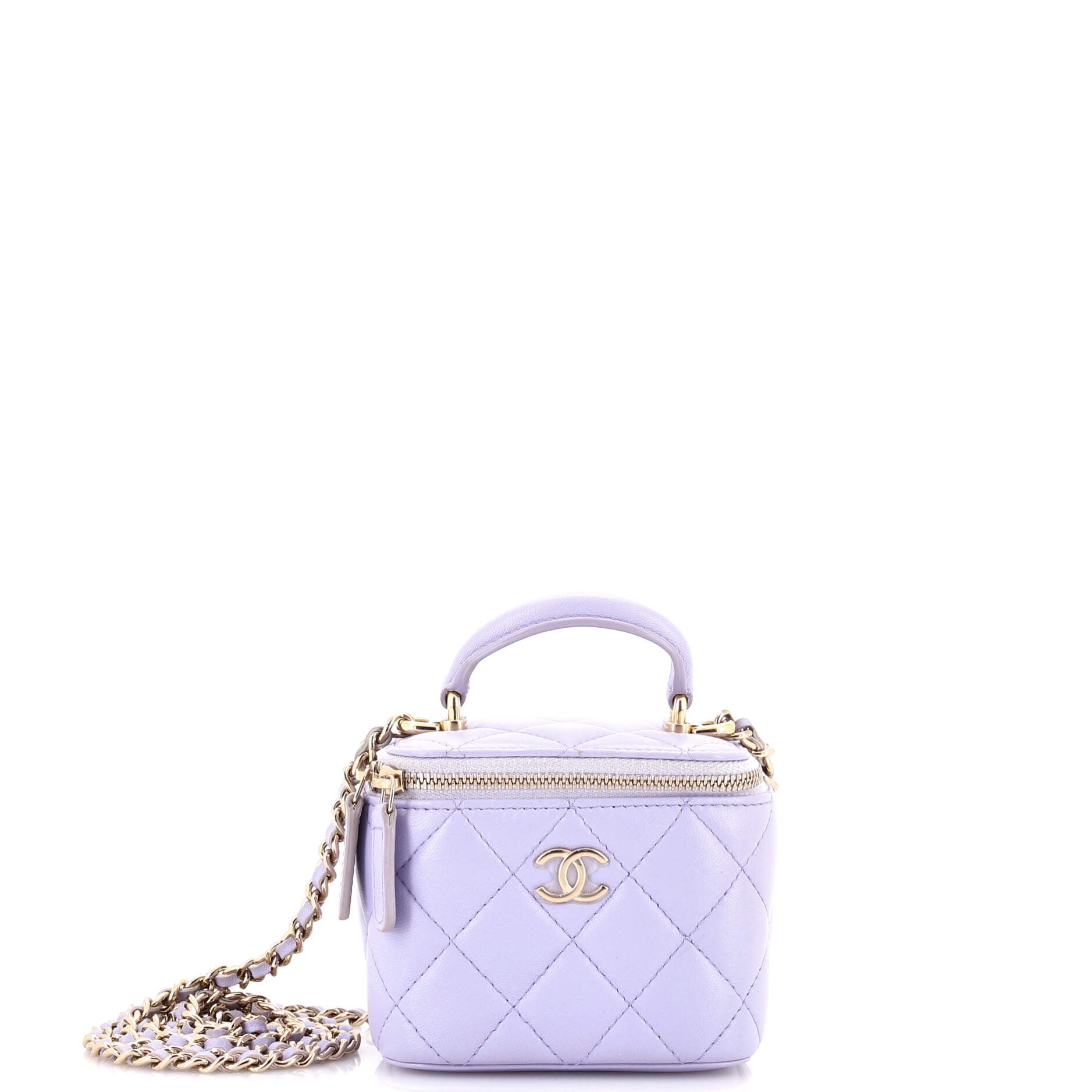 Classic Top Handle Vanity Case with Chain Quilted Lambskin Mini