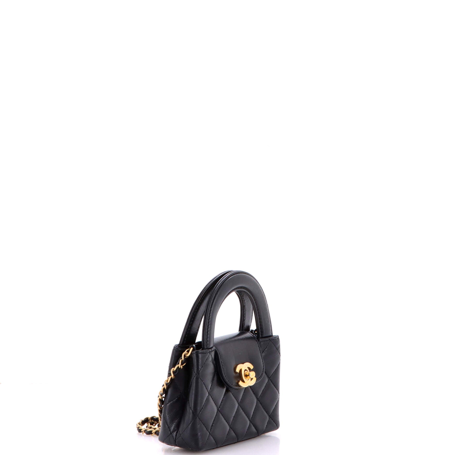 Kelly Top Handle Shopping Bag Quilted Shiny Aged Calfskin Nano
