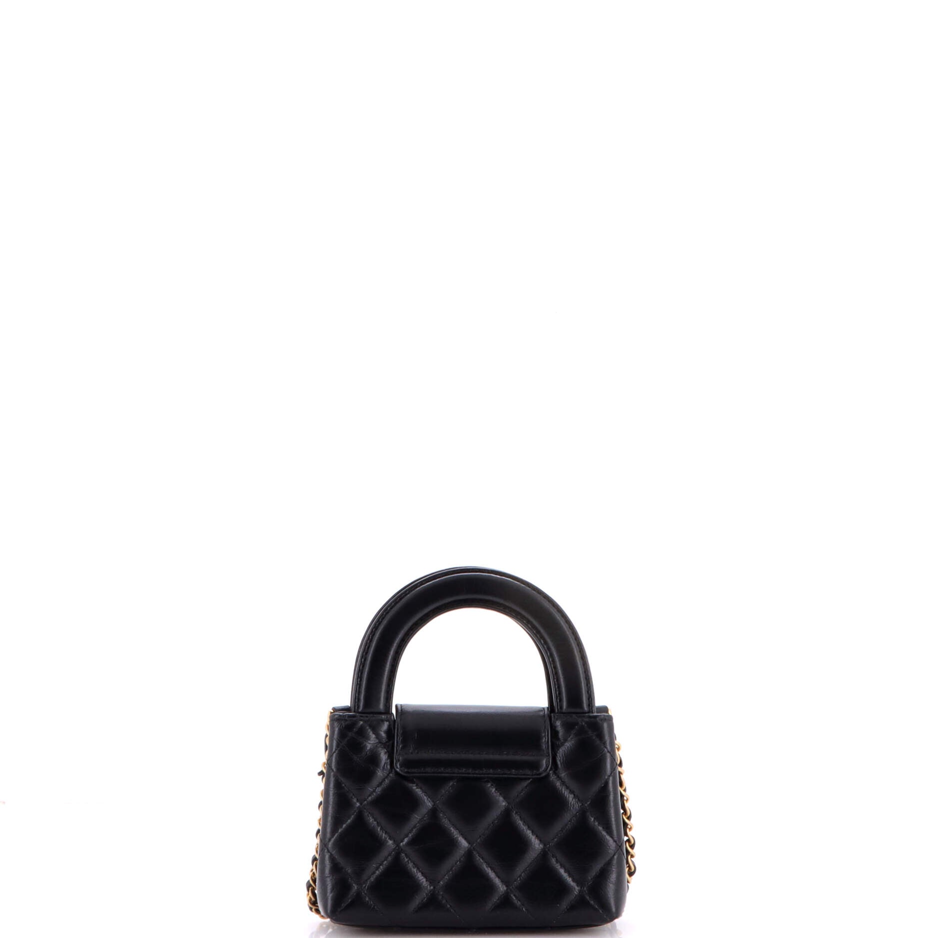 Kelly Top Handle Shopping Bag Quilted Shiny Aged Calfskin Nano