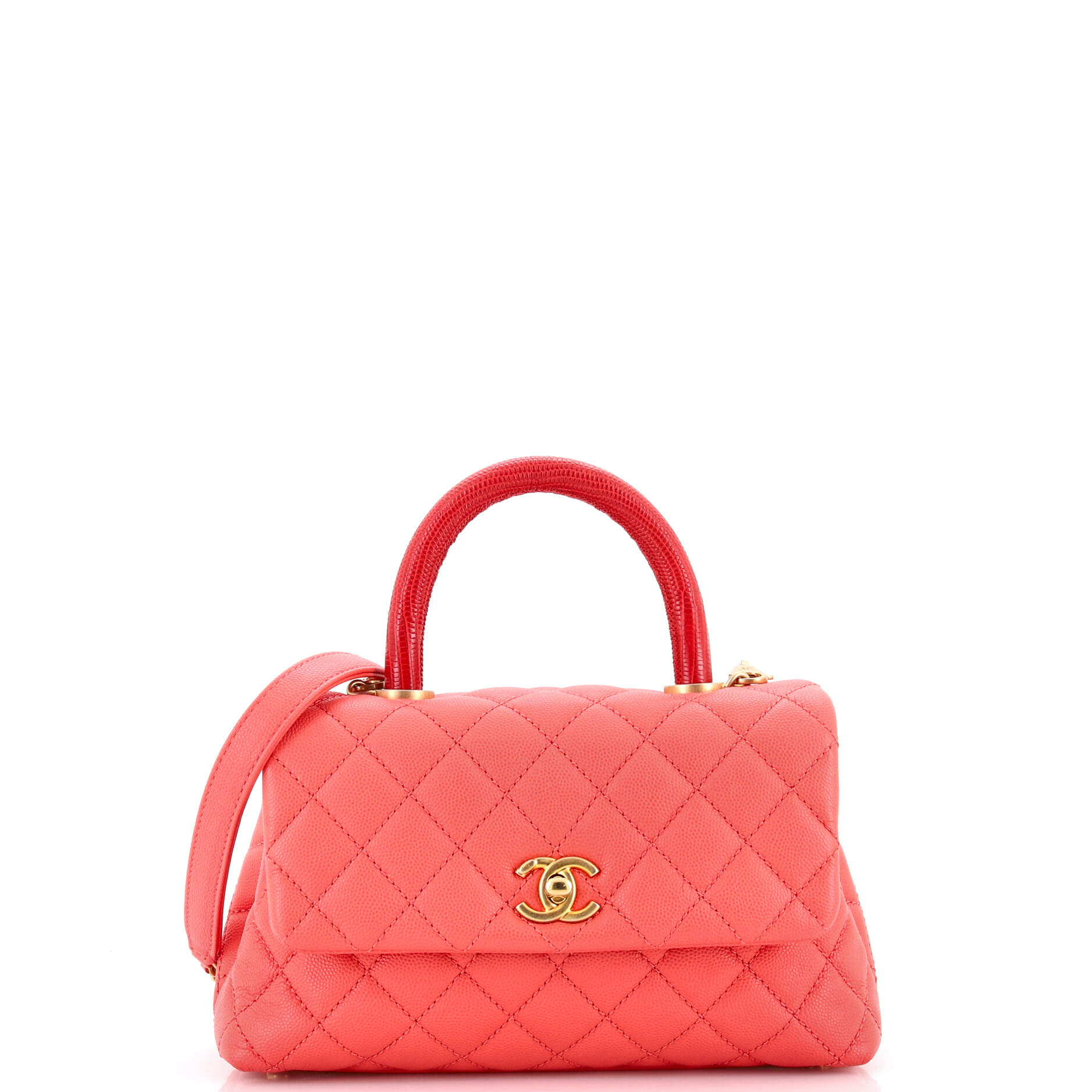 Coco Top Handle Bag Quilted Caviar with Lizard Mini