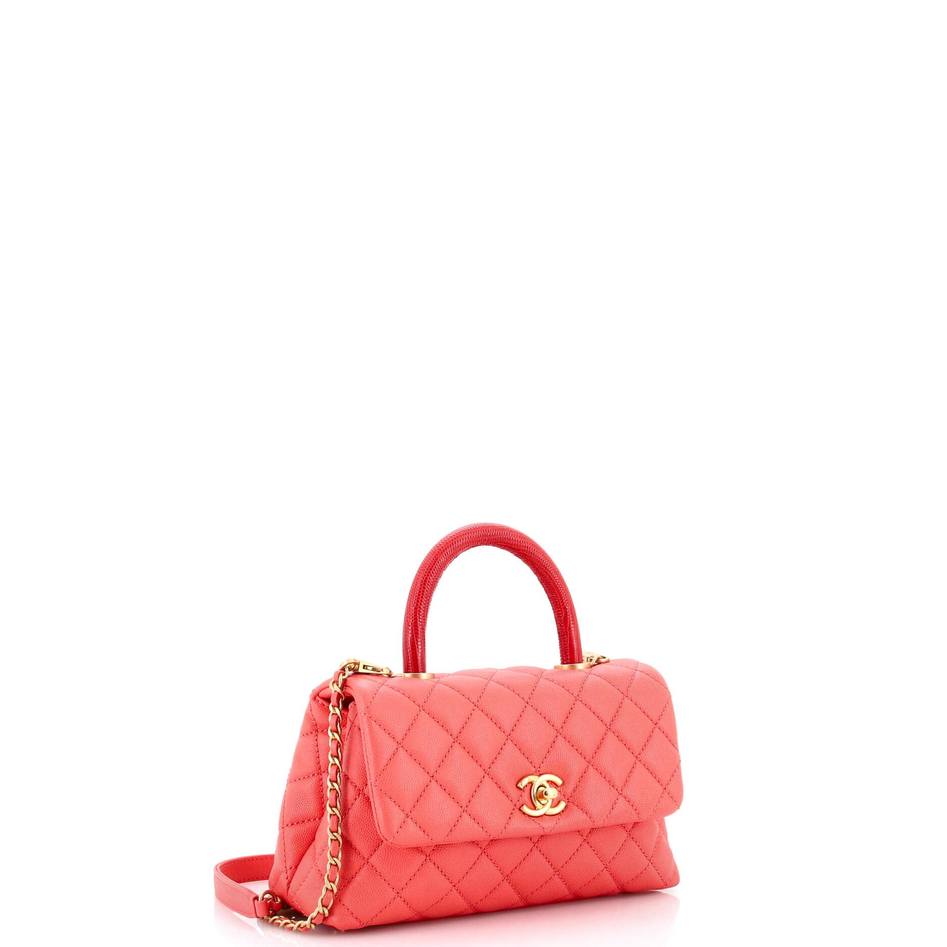Coco Top Handle Bag Quilted Caviar with Lizard Mini