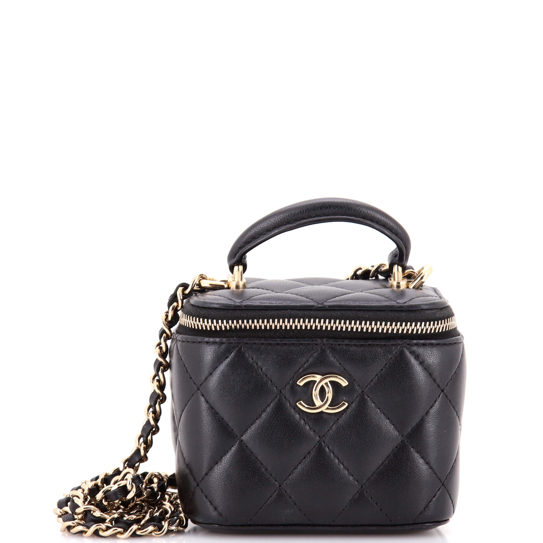 Classic Top Handle Vanity Case with Chain Quilted Lambskin Mini