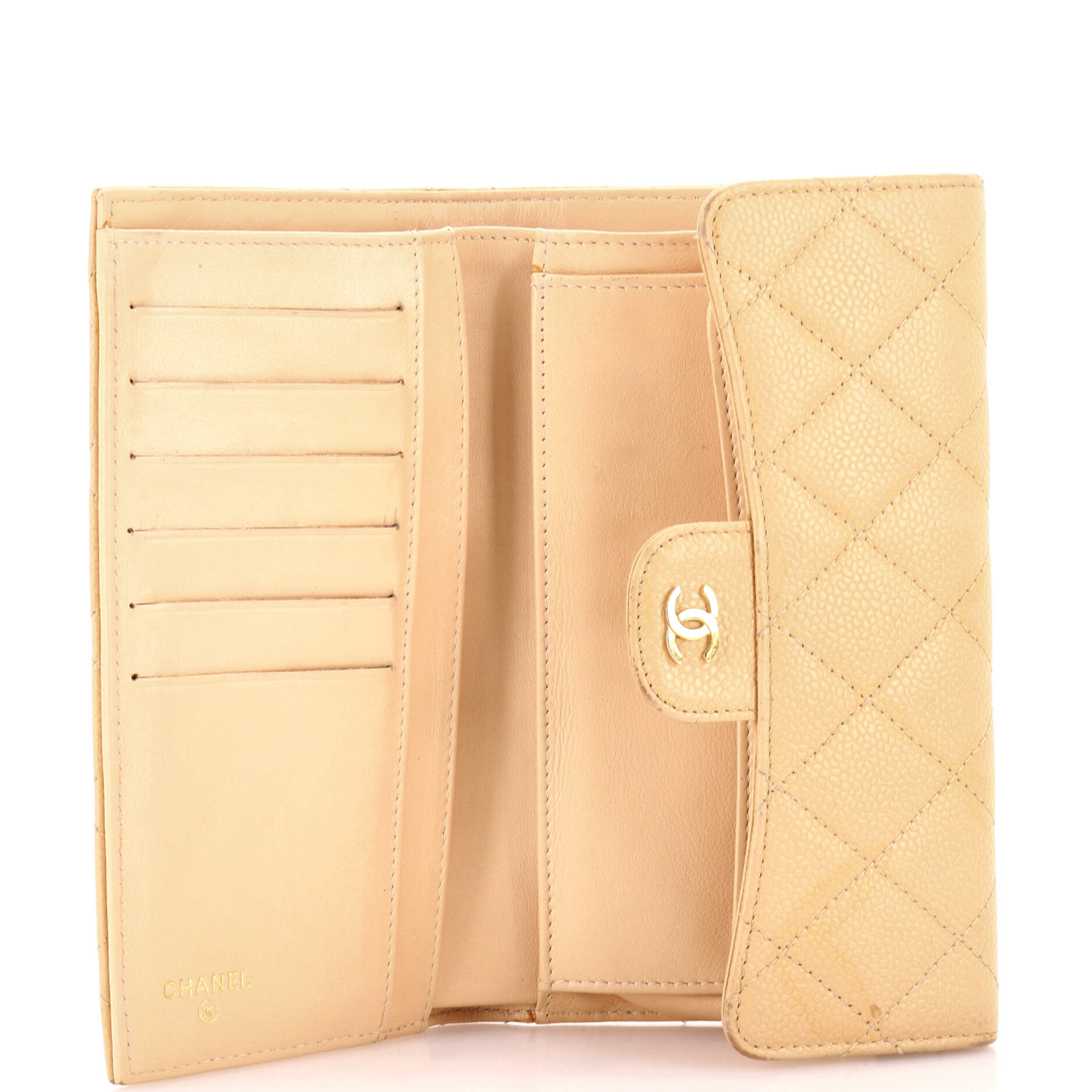CC Gusset Classic Flap Wallet Quilted Caviar Long