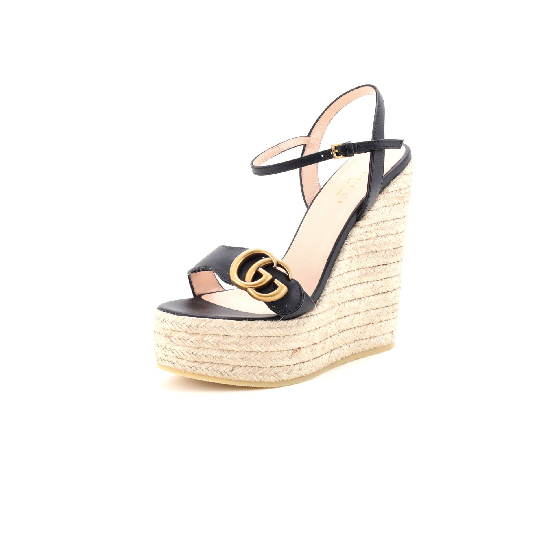 Women's GG Marmont Wedge Espadrille Sandals Leather