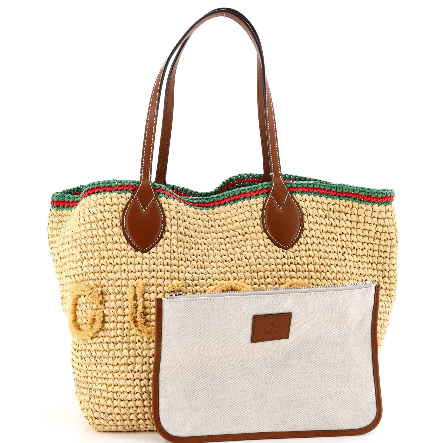 Logo Open Tote Woven Raffia Medium