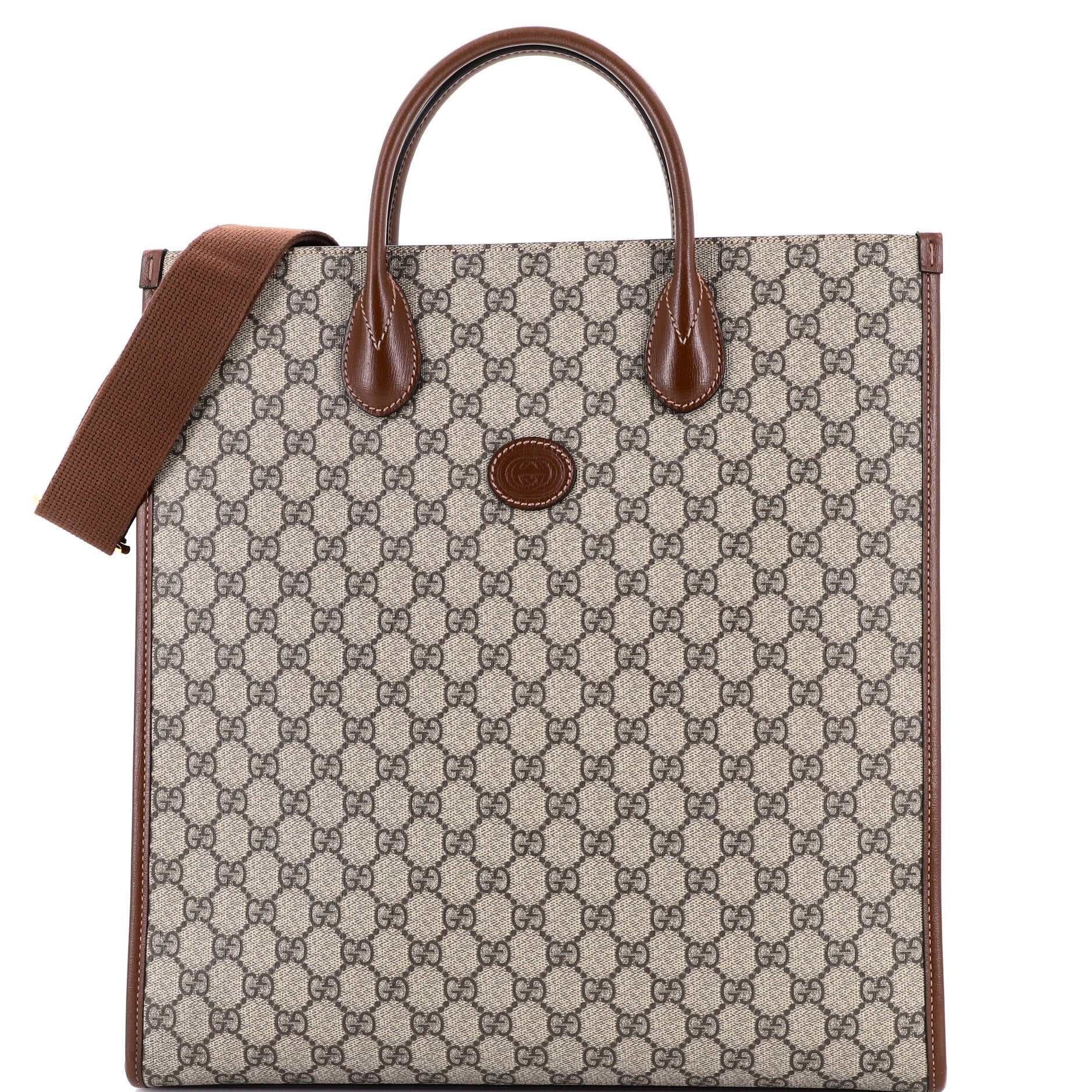 Vertical Structured Top Handle Open Tote GG Coated Canvas Medium