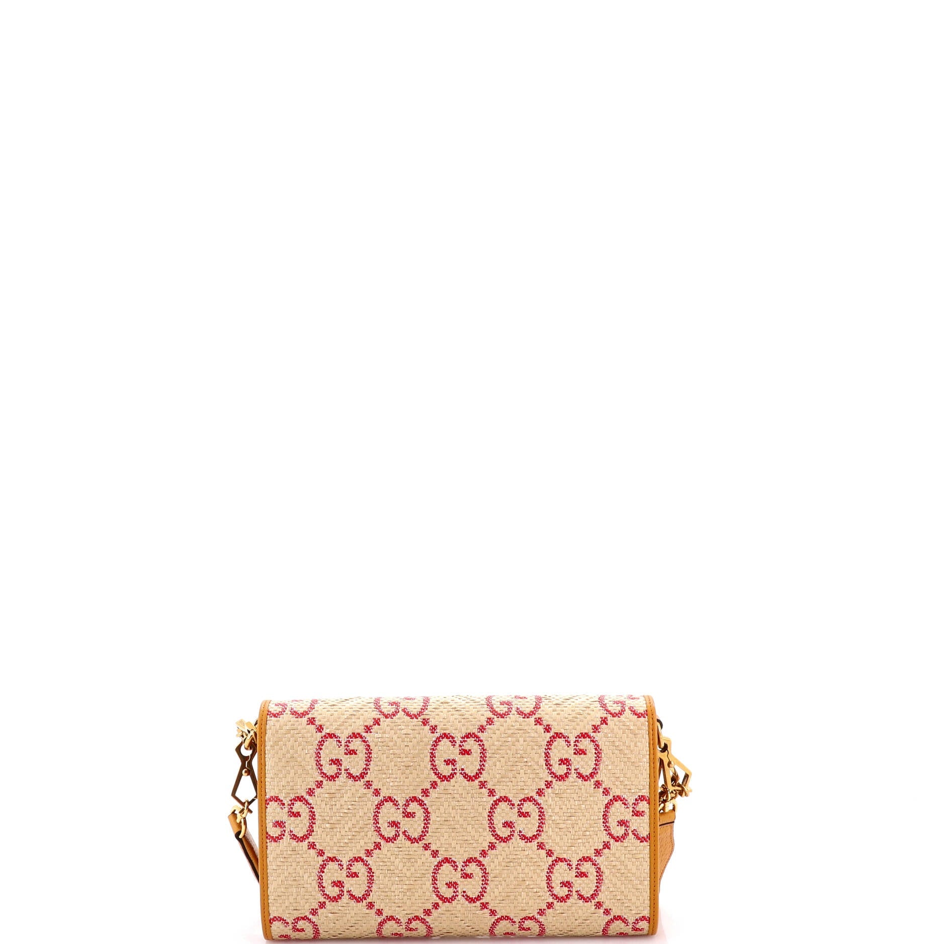 Horsebit 1955 Curved Flap Shoulder Bag Jumbo GG Raffia Small