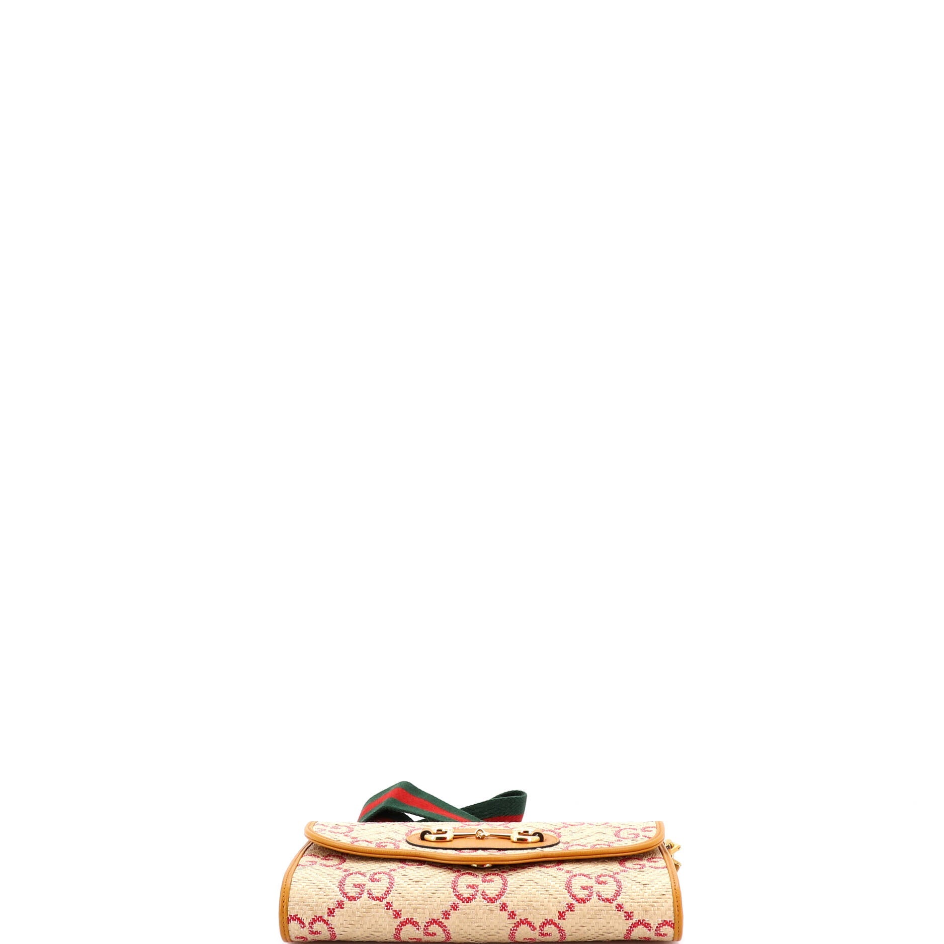 Horsebit 1955 Curved Flap Shoulder Bag Jumbo GG Raffia Small
