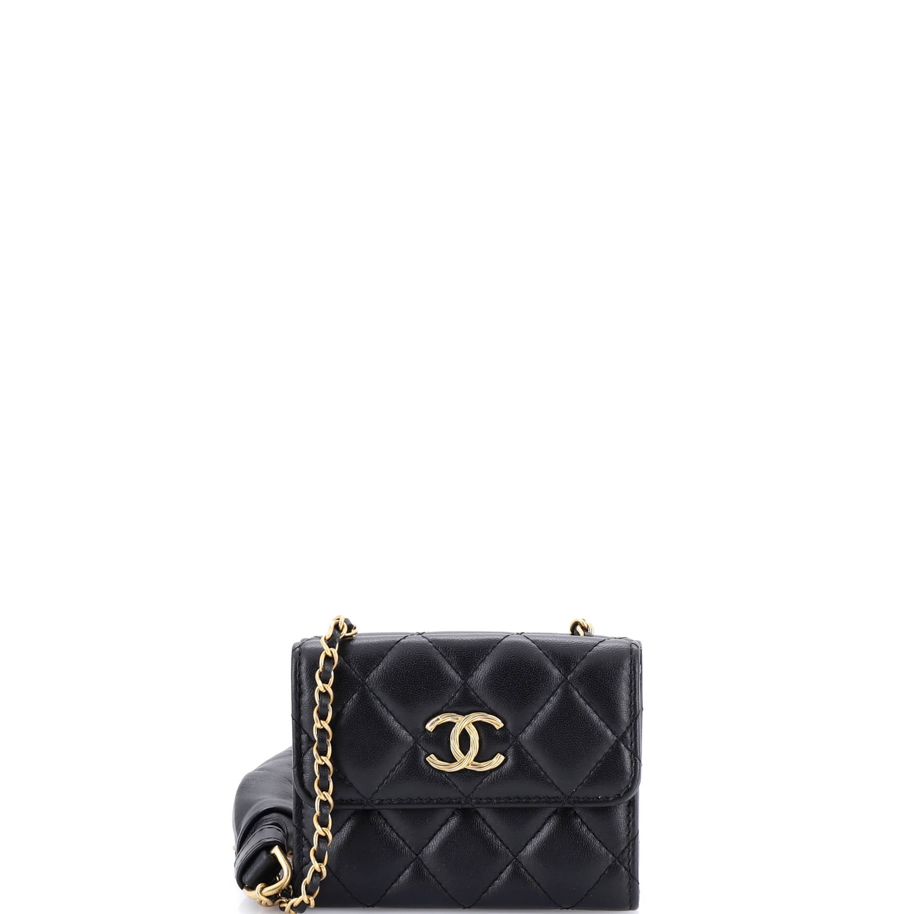 Card Holder with Padded Chain Strap Quilted Lambskin