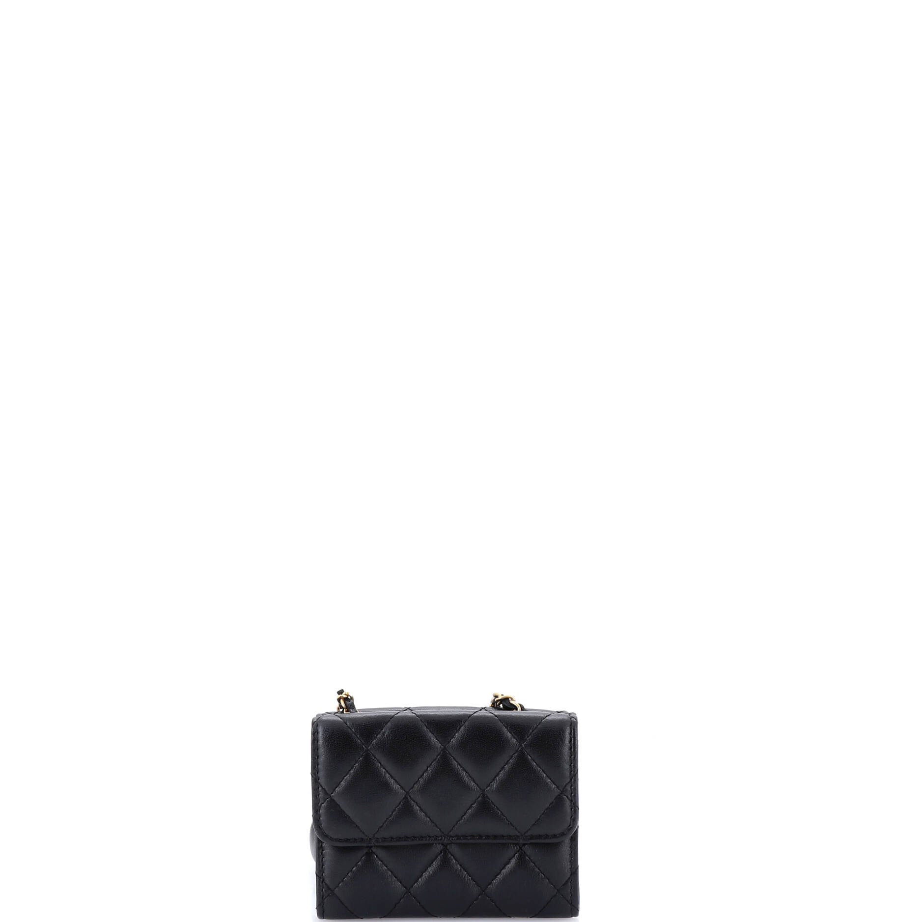 Card Holder with Padded Chain Strap Quilted Lambskin