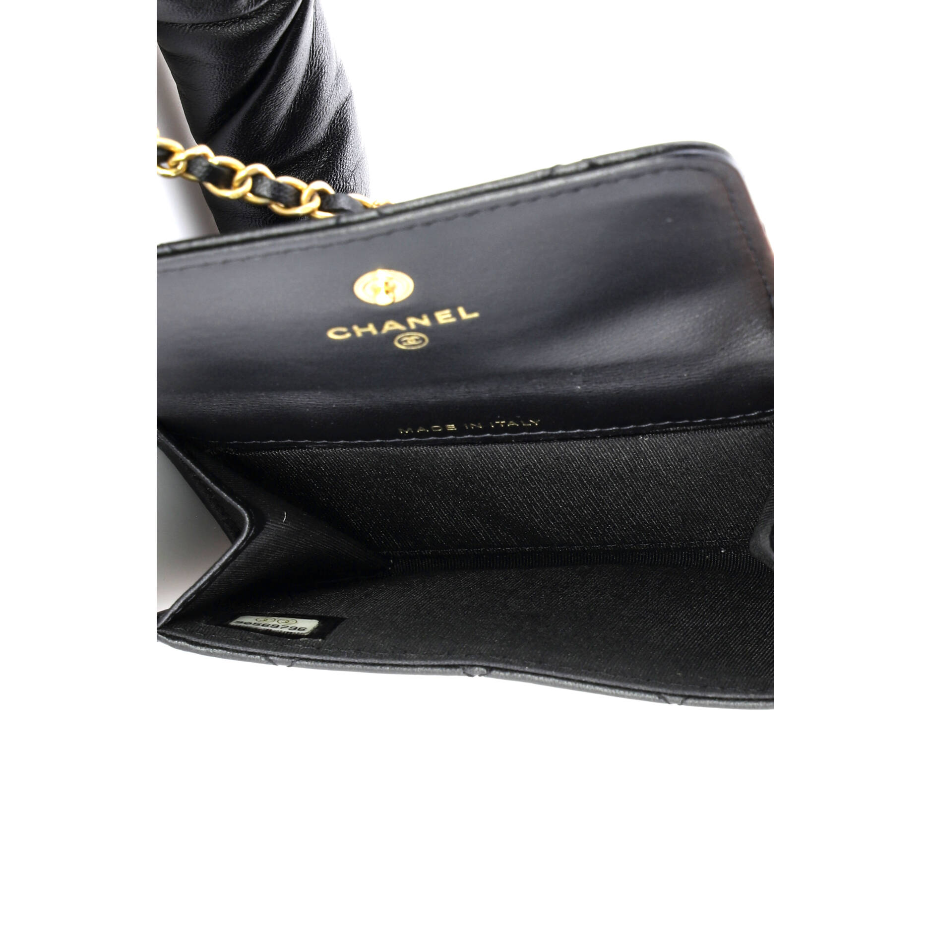 Card Holder with Padded Chain Strap Quilted Lambskin