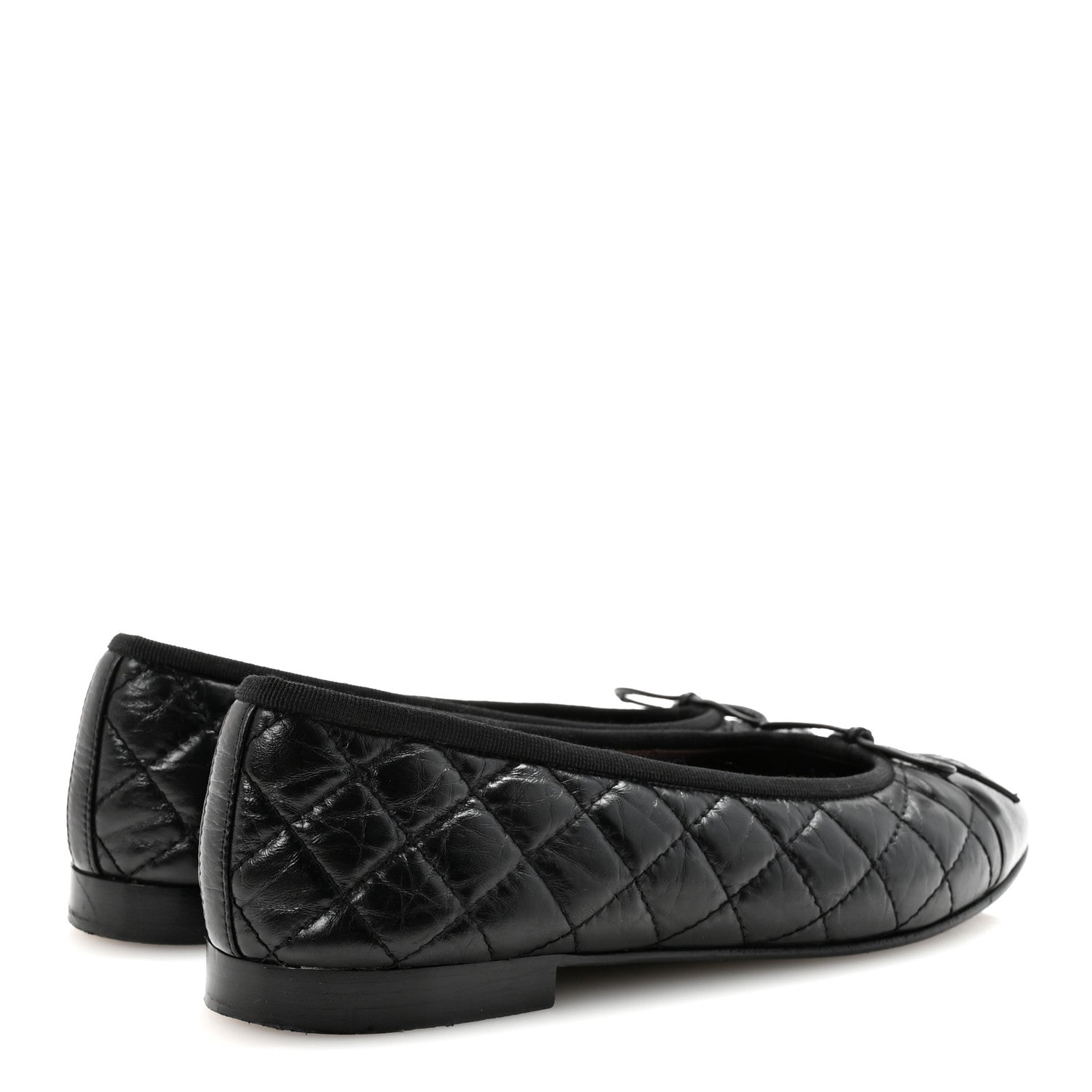 Aged Calfskin Quilted CC Cap Toe Ballerina Flats 39.5 Black