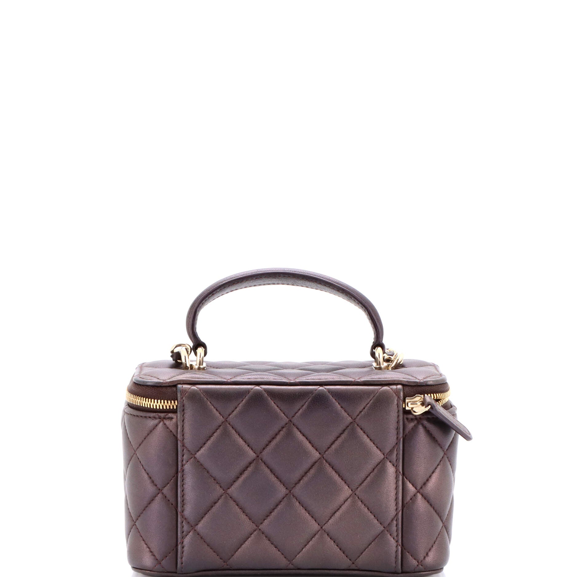 Classic Top Handle Vanity Case with Chain Quilted Lambskin Small