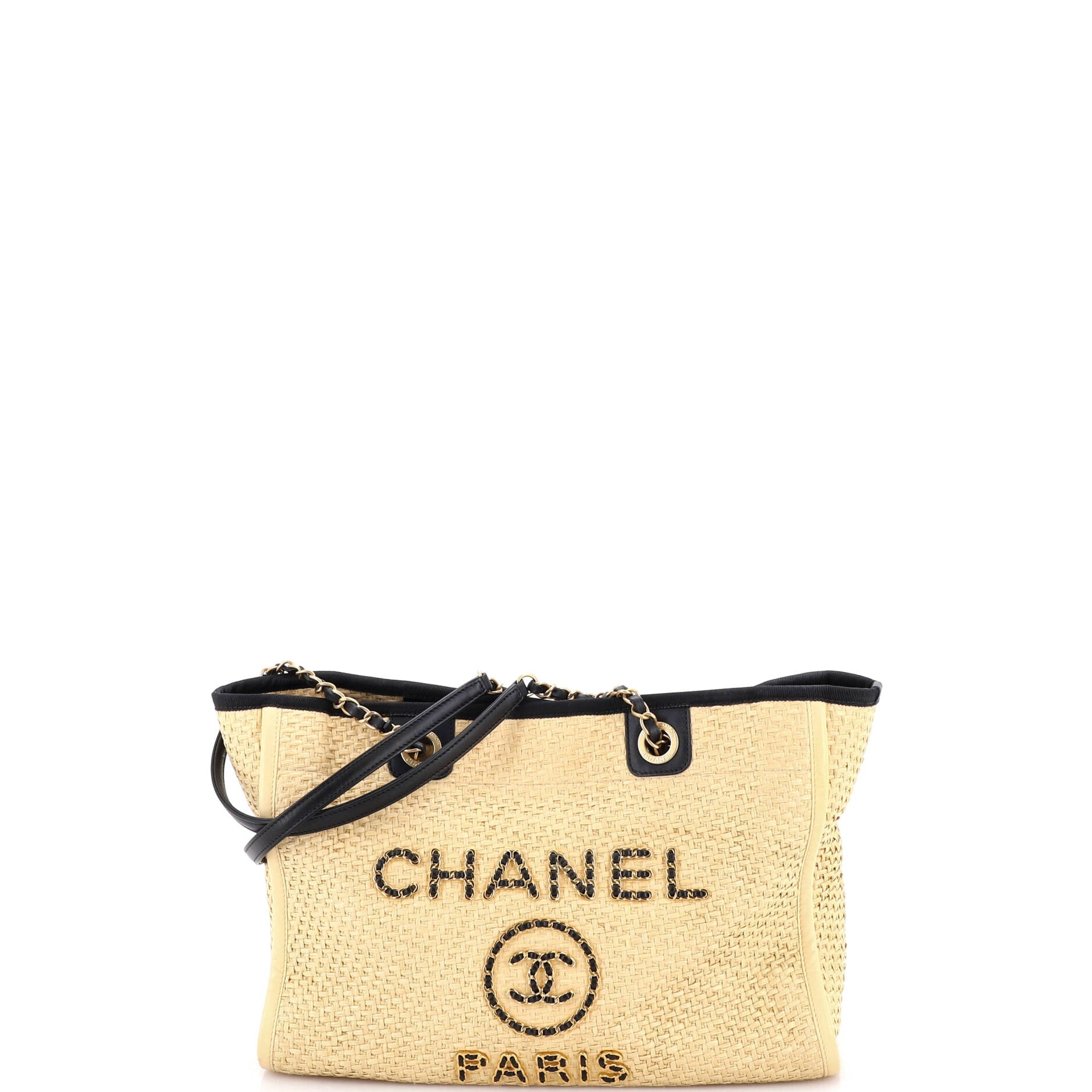 Deauville Tote Straw with Chain Detail Small