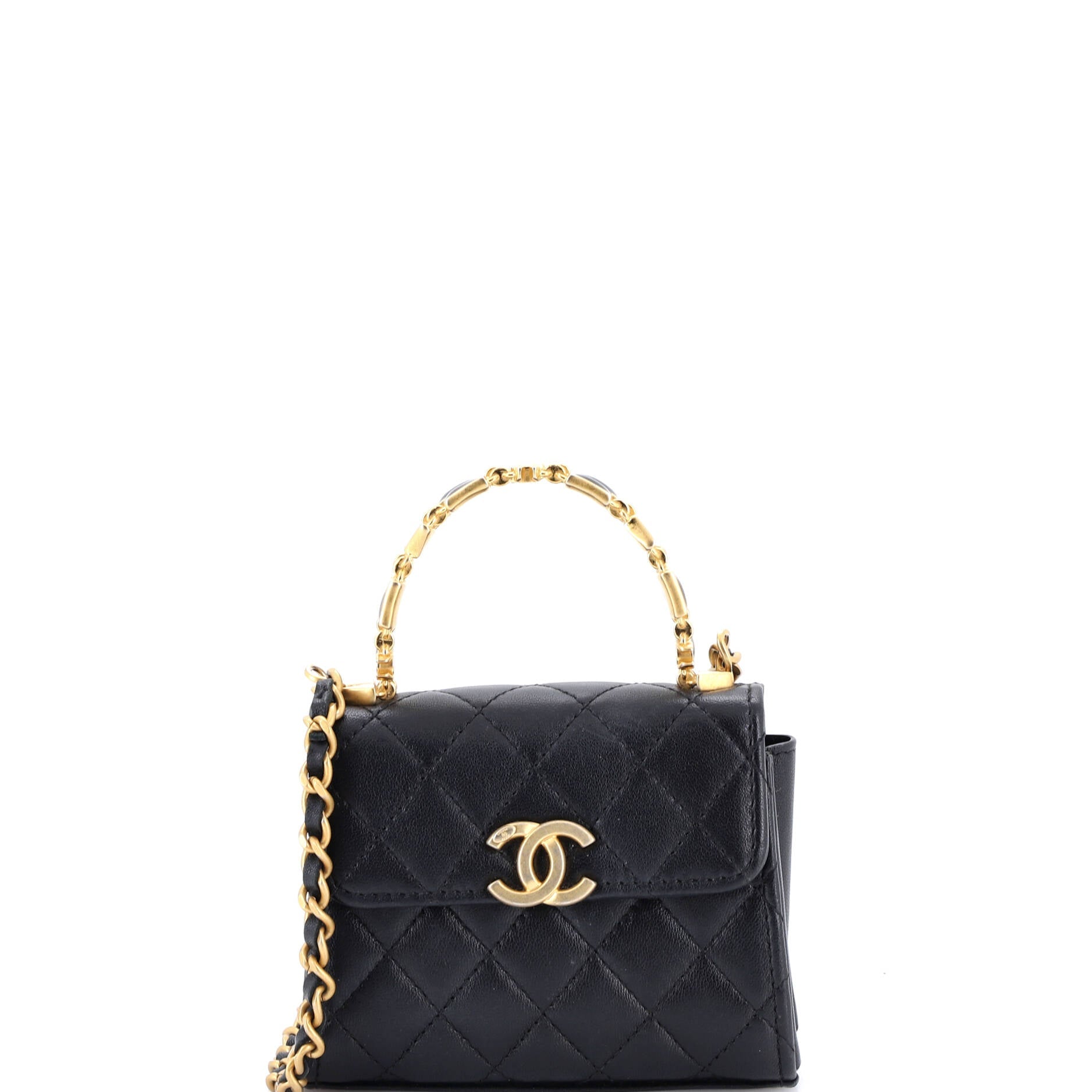 Coco Enamel Top Handle Flap Bag Quilted Lambskin Small