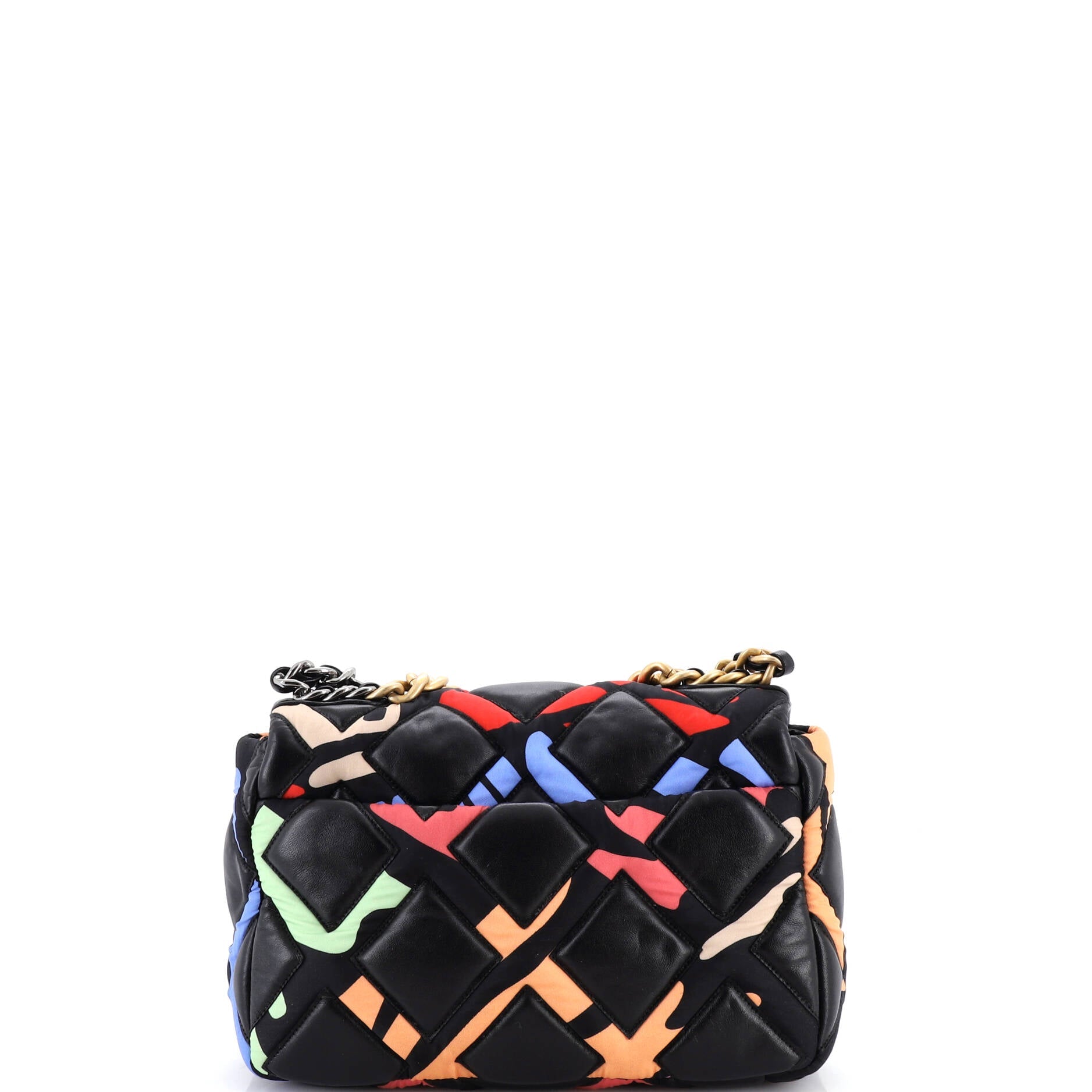 19 Flap Bag Quilted Lambskin and Printed Silk Medium
