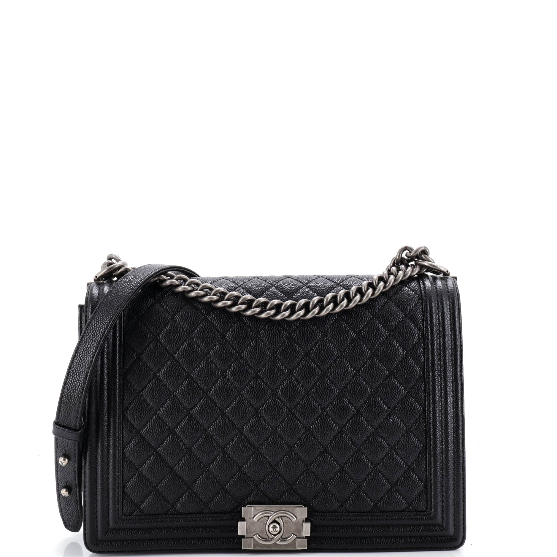 Boy Flap Bag Quilted Caviar Large