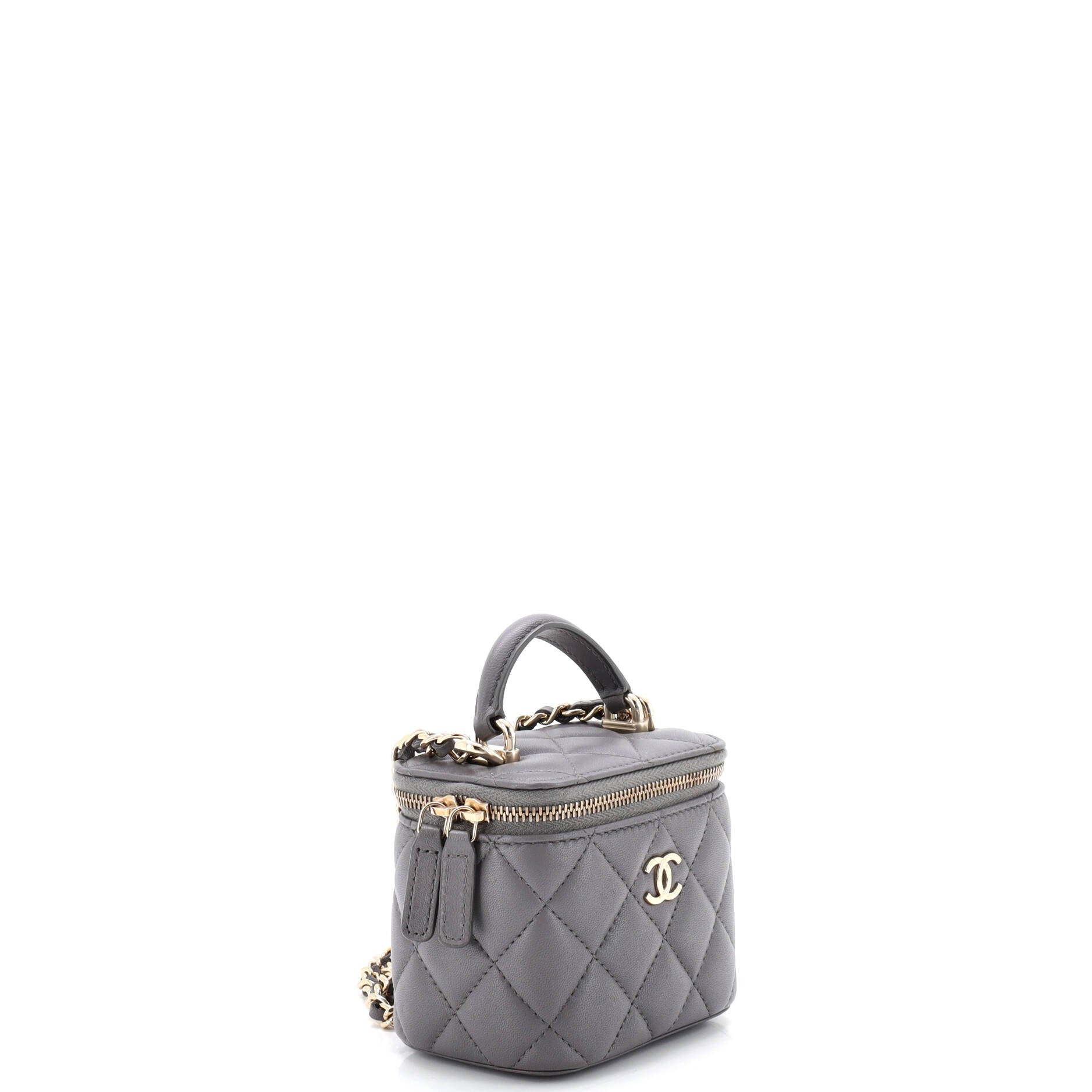 Classic Top Handle Vanity Case with Chain Quilted Lambskin Mini