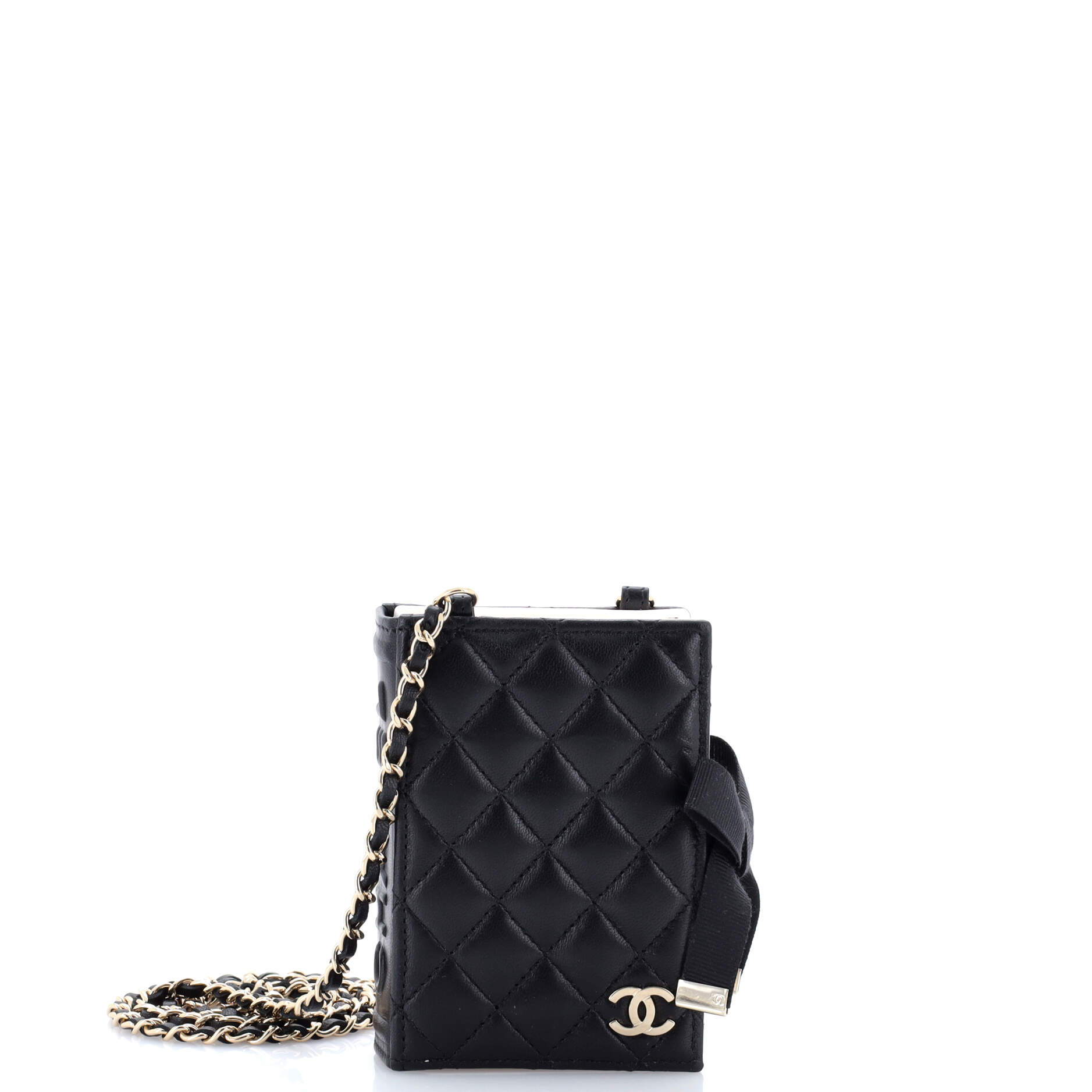 CC Book Card Holder with Chain Quilted Lambskin