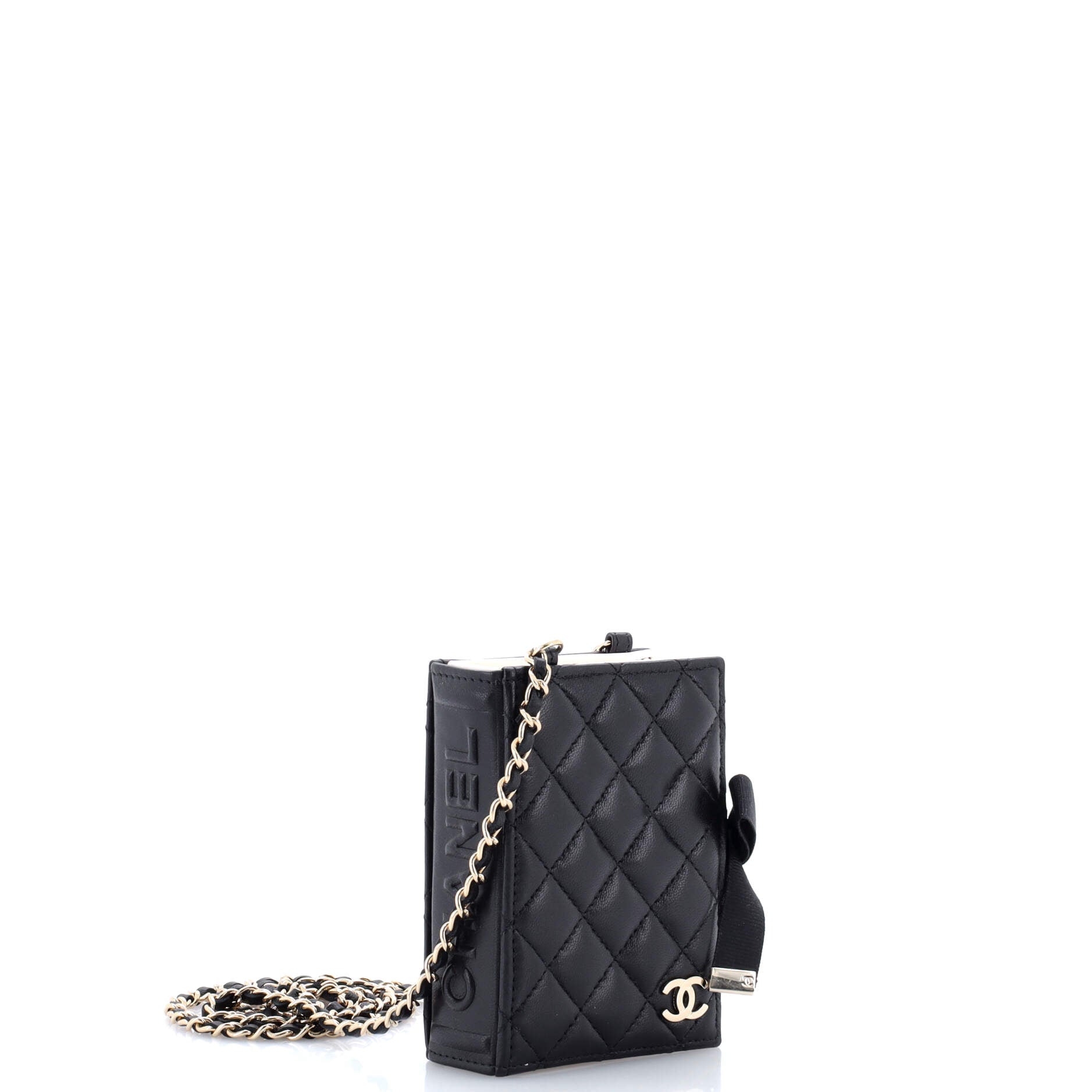 CC Book Card Holder with Chain Quilted Lambskin