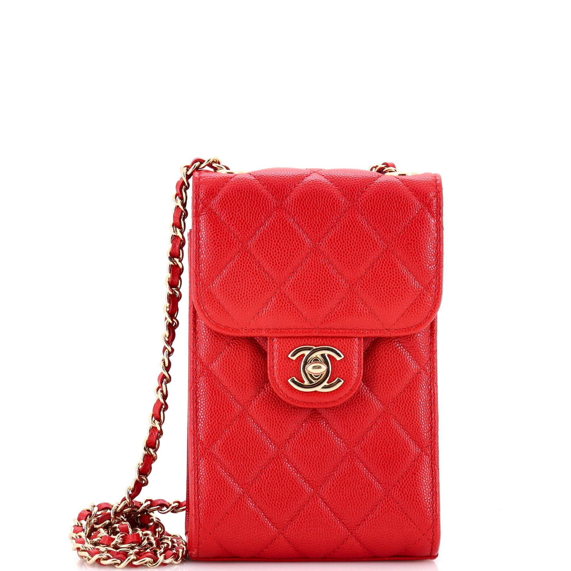 CC Flap Phone Holder Crossbody Bag Quilted Caviar