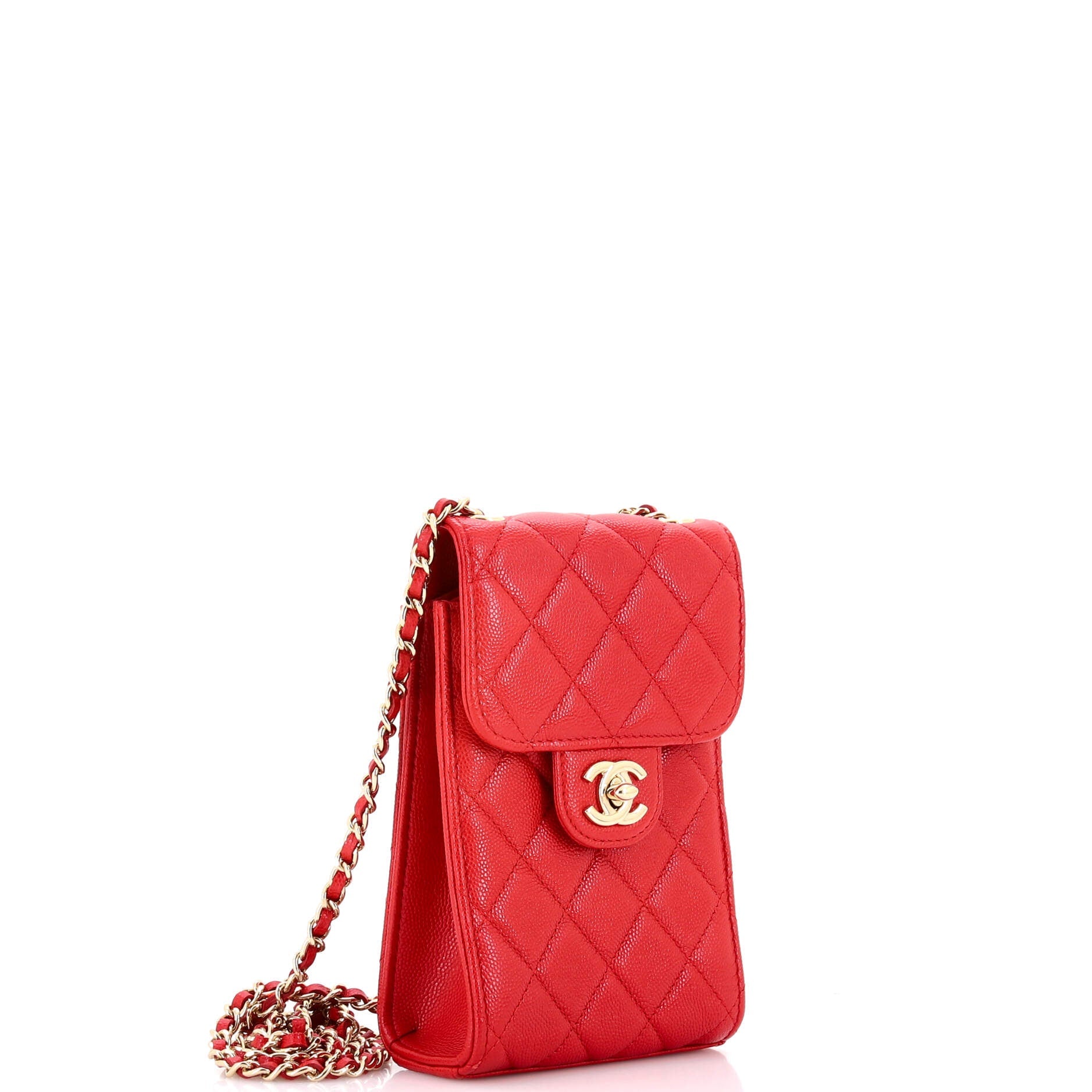 CC Flap Phone Holder Crossbody Bag Quilted Caviar