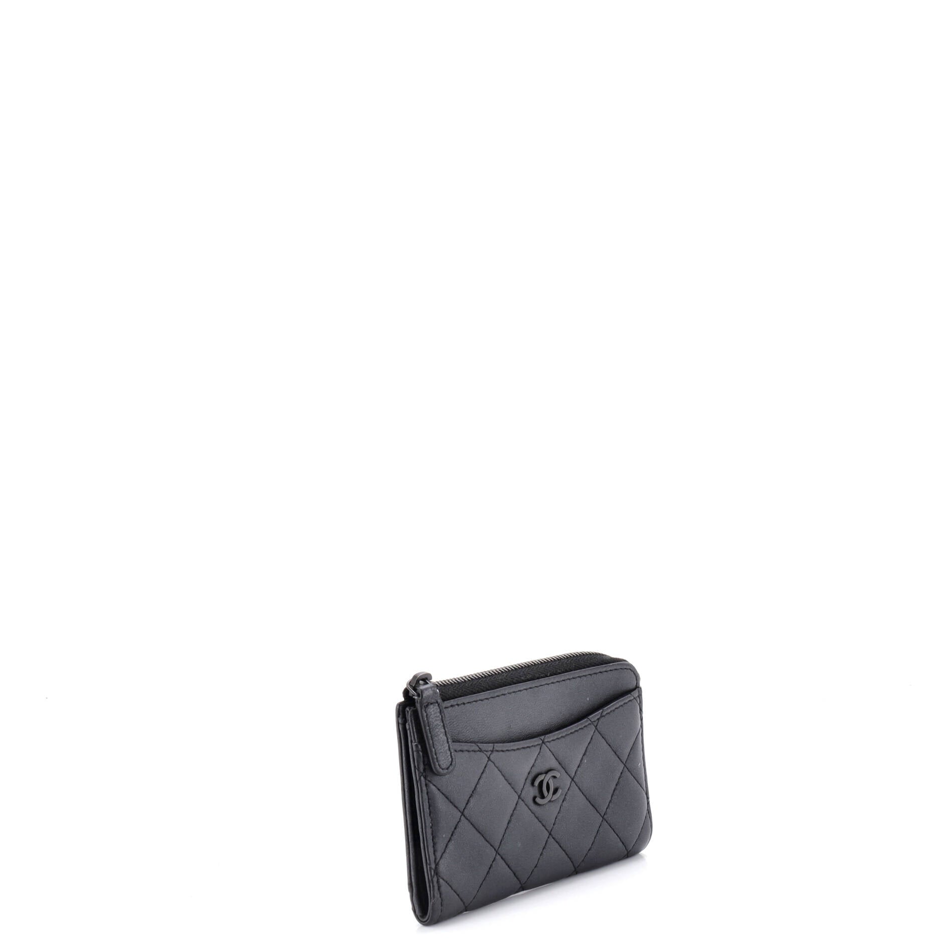 So Black Zip Around Card Holder Quilted Lambskin