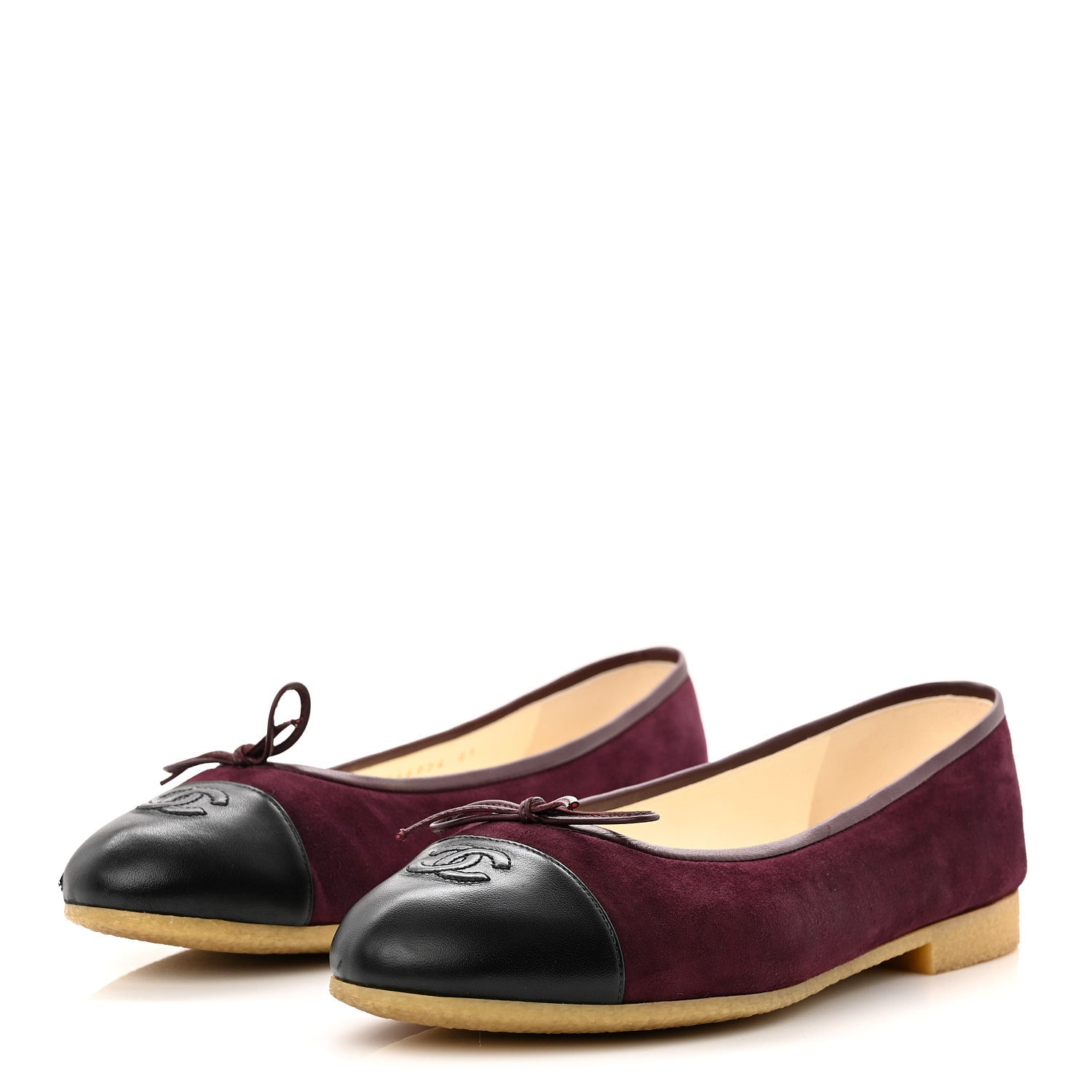 Suede Lambskin Cap Toe CC Ballerina Flats 41 Burgundy Black