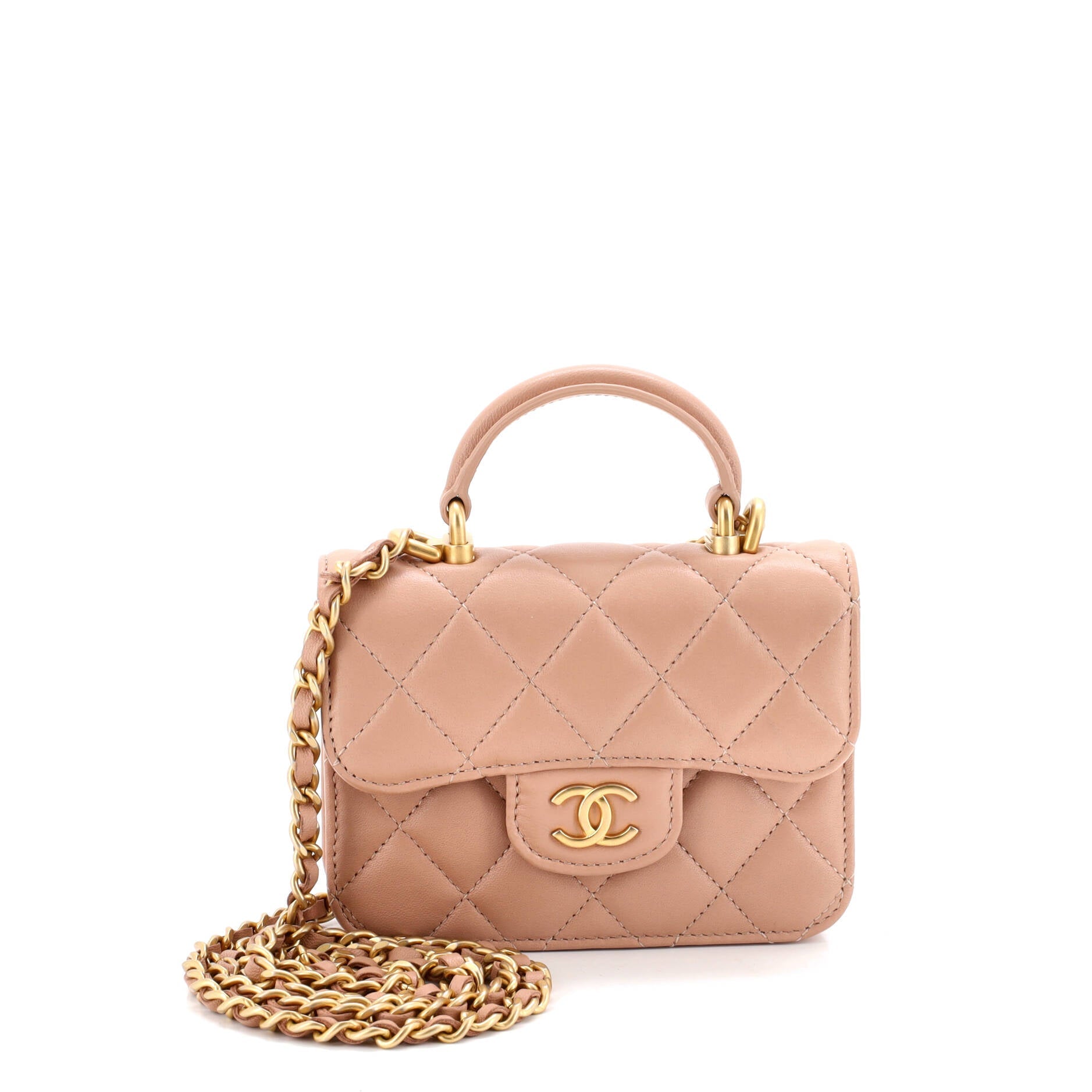 Top Handle Flap Coin Purse with Chain Quilted Lambskin