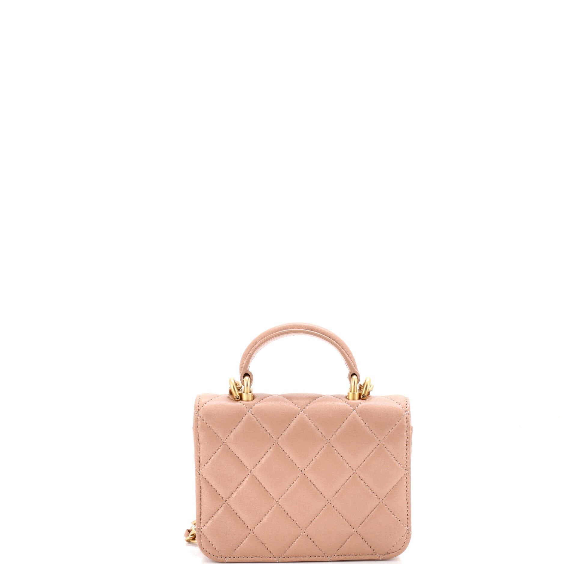 Top Handle Flap Coin Purse with Chain Quilted Lambskin