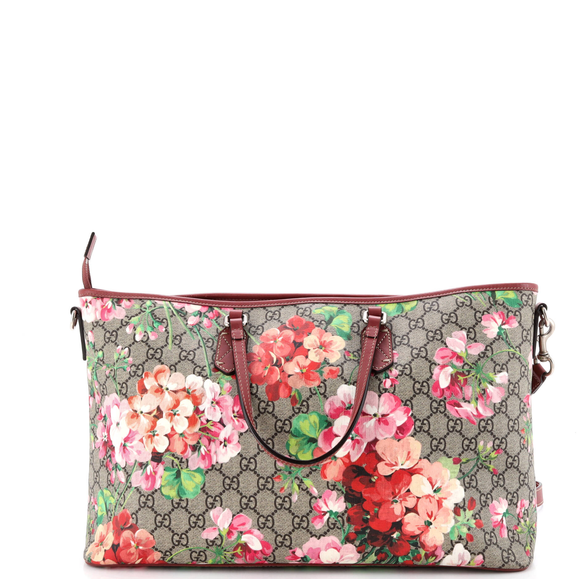 Convertible Zip Tote Blooms Print GG Coated Canvas Large