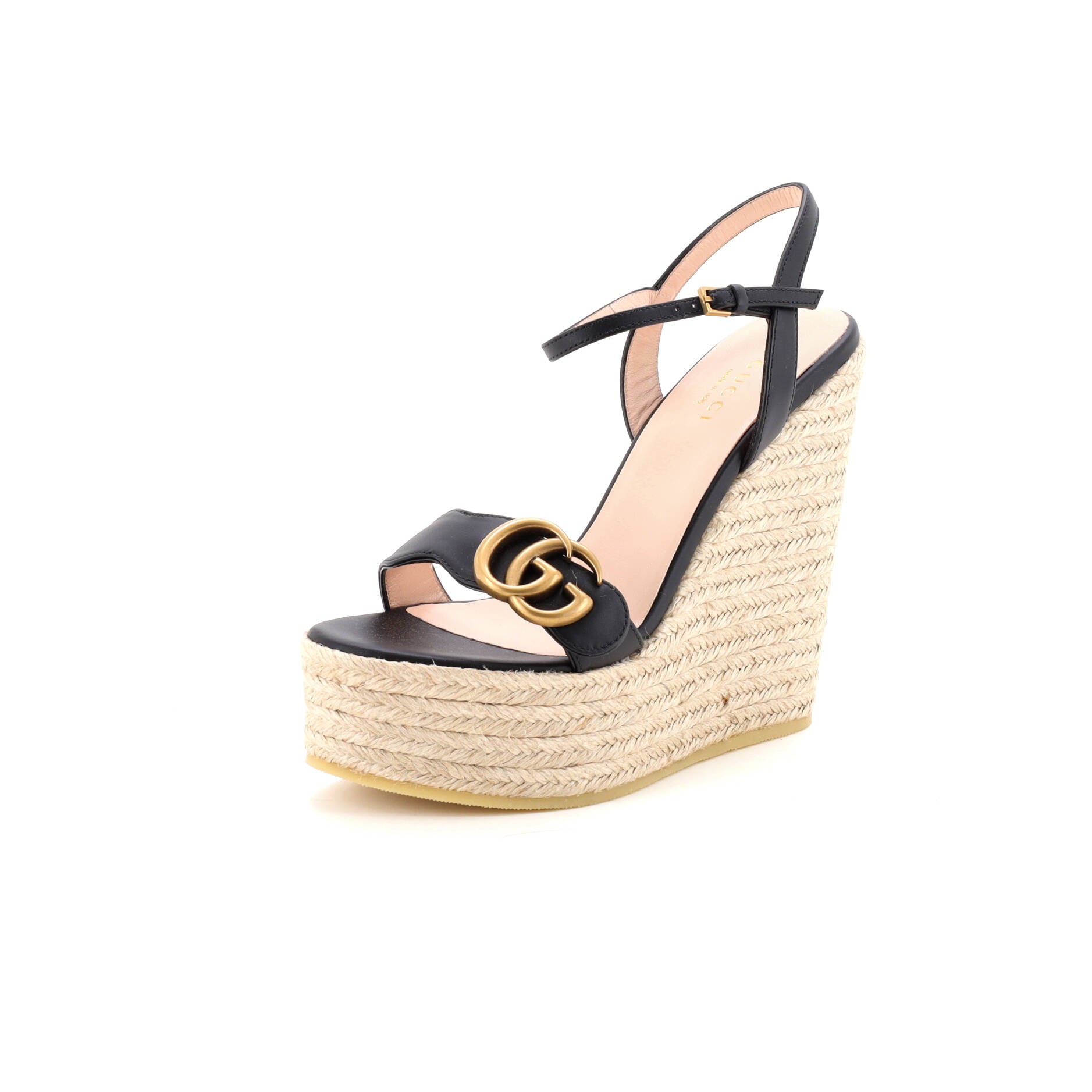 Women's GG Marmont Wedge Espadrille Sandals Leather