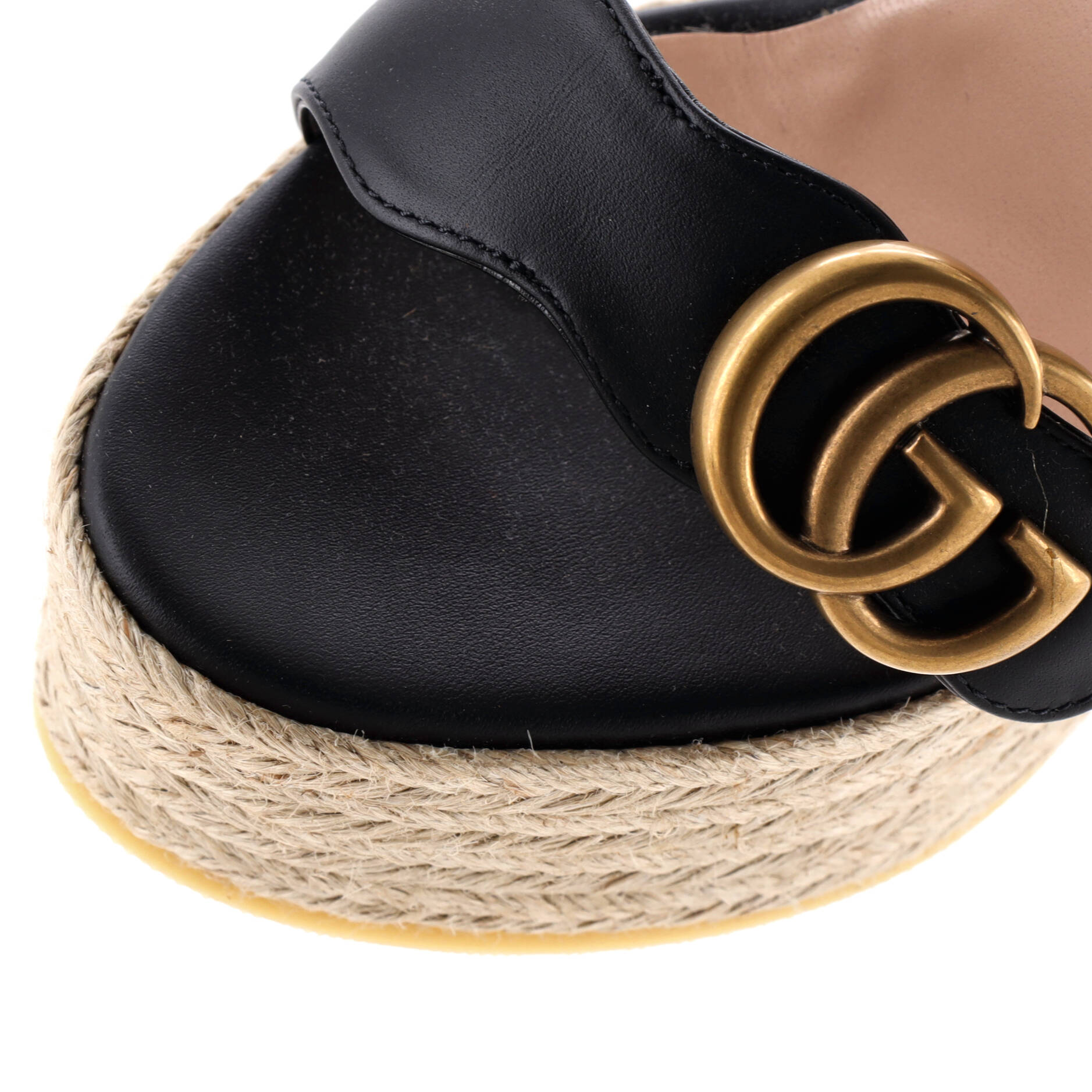 Women's GG Marmont Wedge Espadrille Sandals Leather