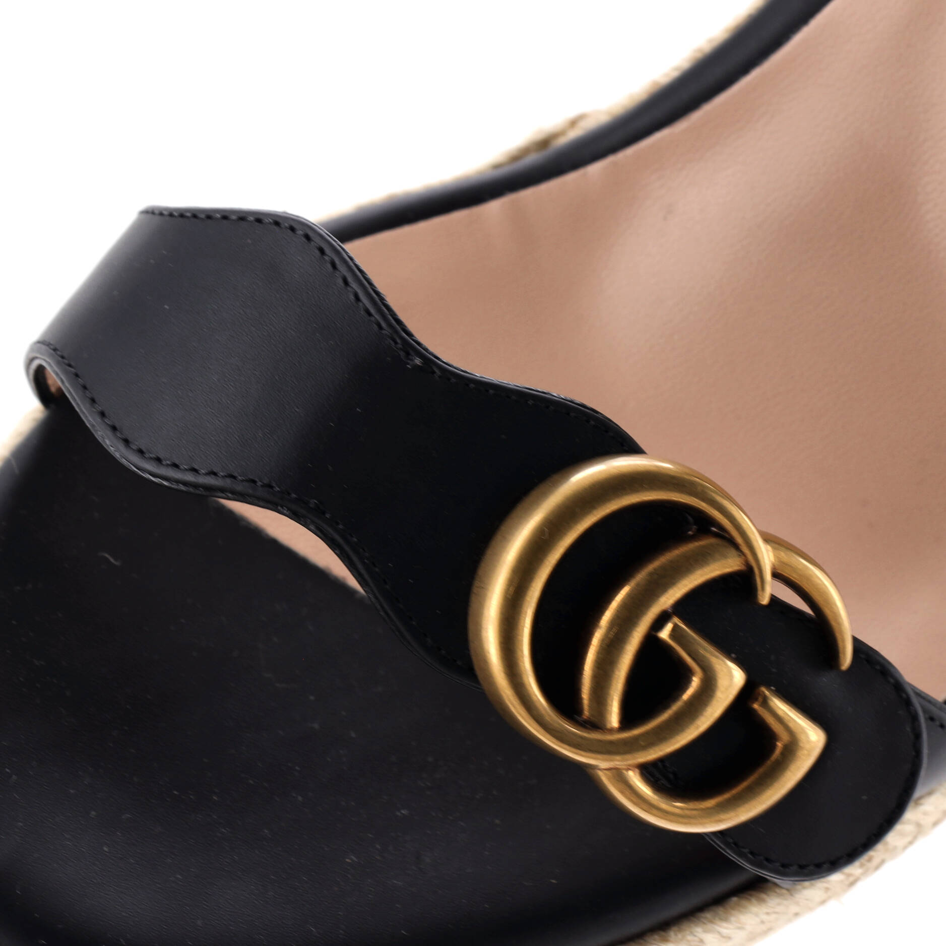 Women's GG Marmont Wedge Espadrille Sandals Leather