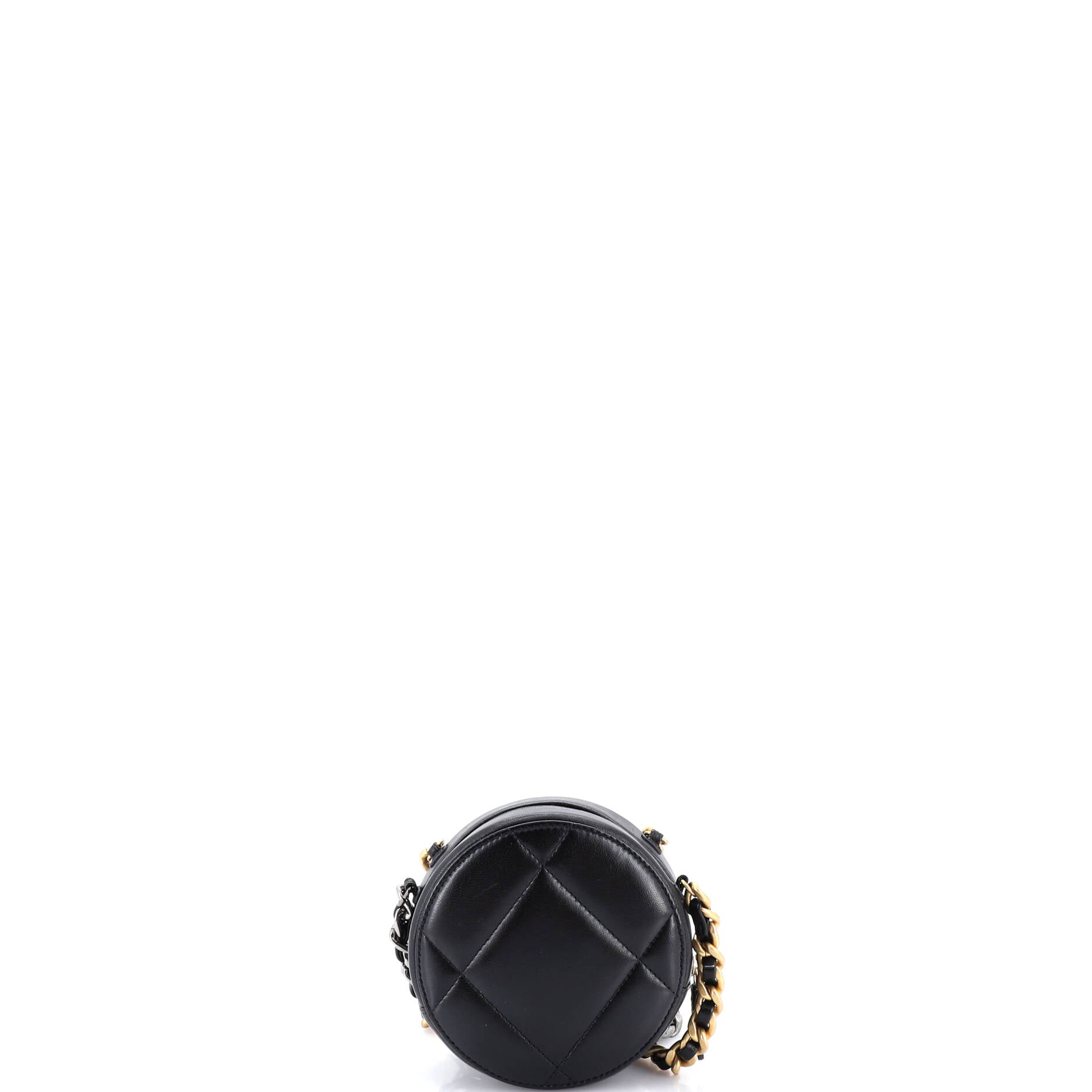 19 Round Clutch with Chain Quilted Leather
