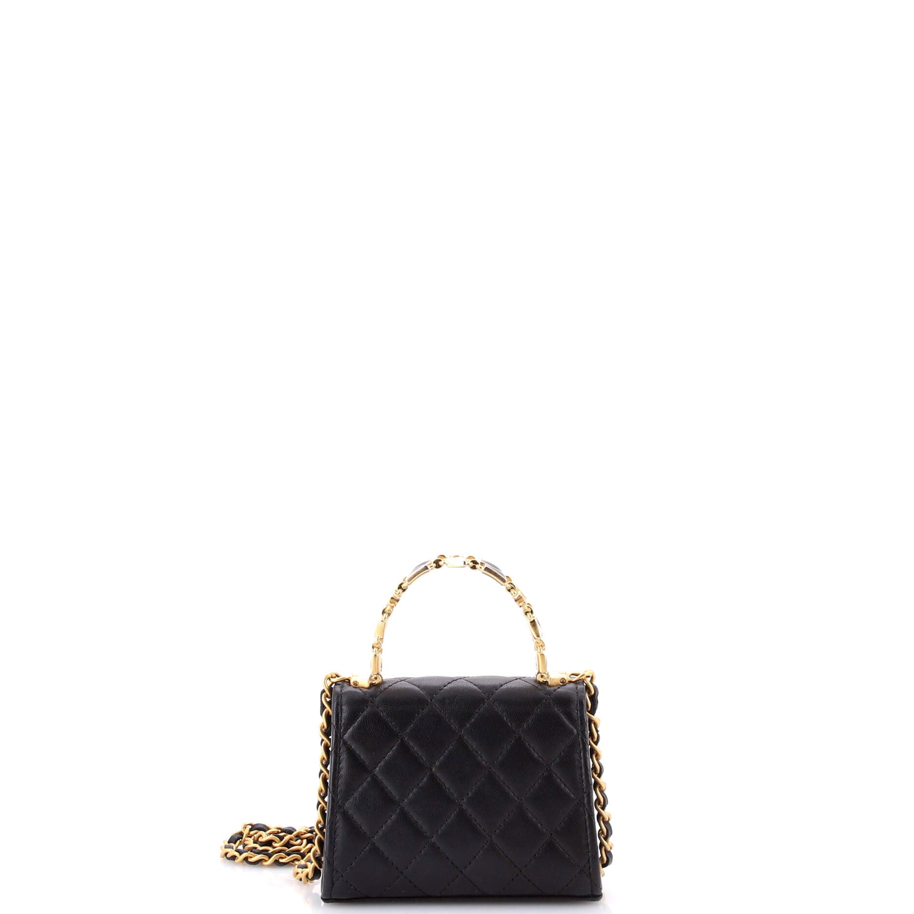 Coco Enamel Top Handle Flap Bag Quilted Lambskin Small