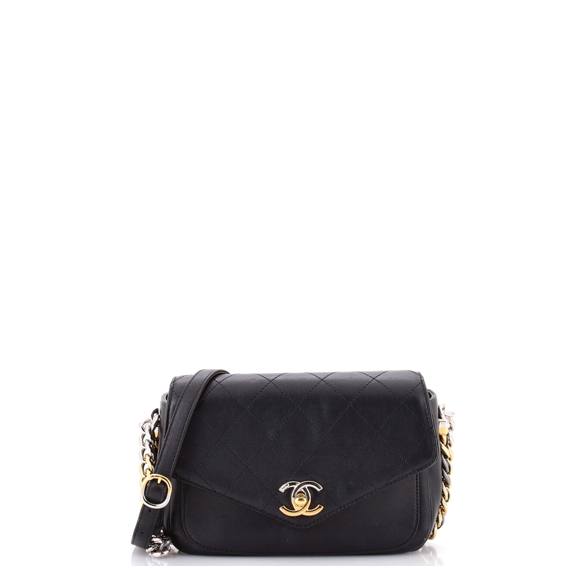 Two Tone Envelope Flap Bag Quilted Calfskin Small