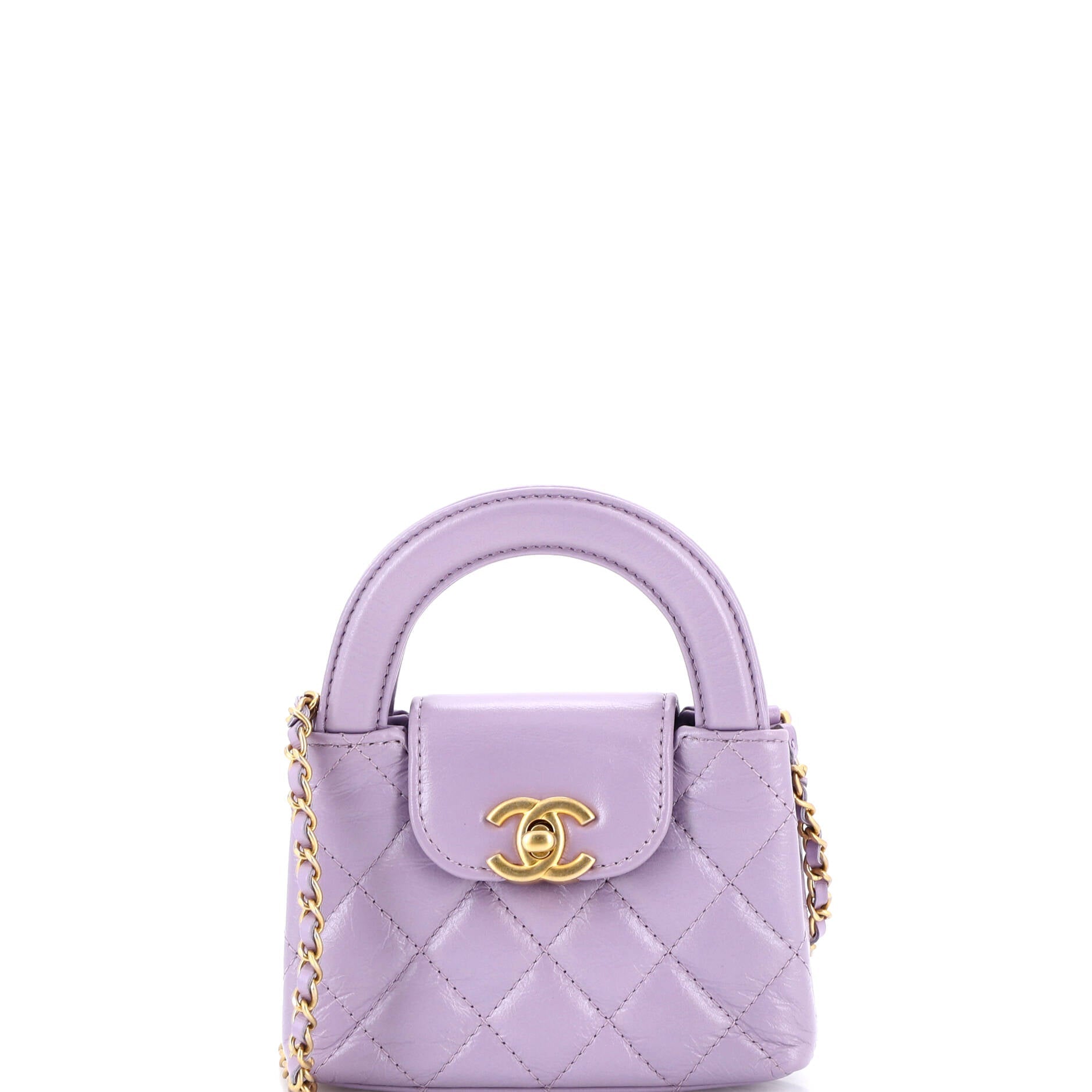 Kelly Top Handle Shopping Bag Quilted Shiny Aged Calfskin Nano