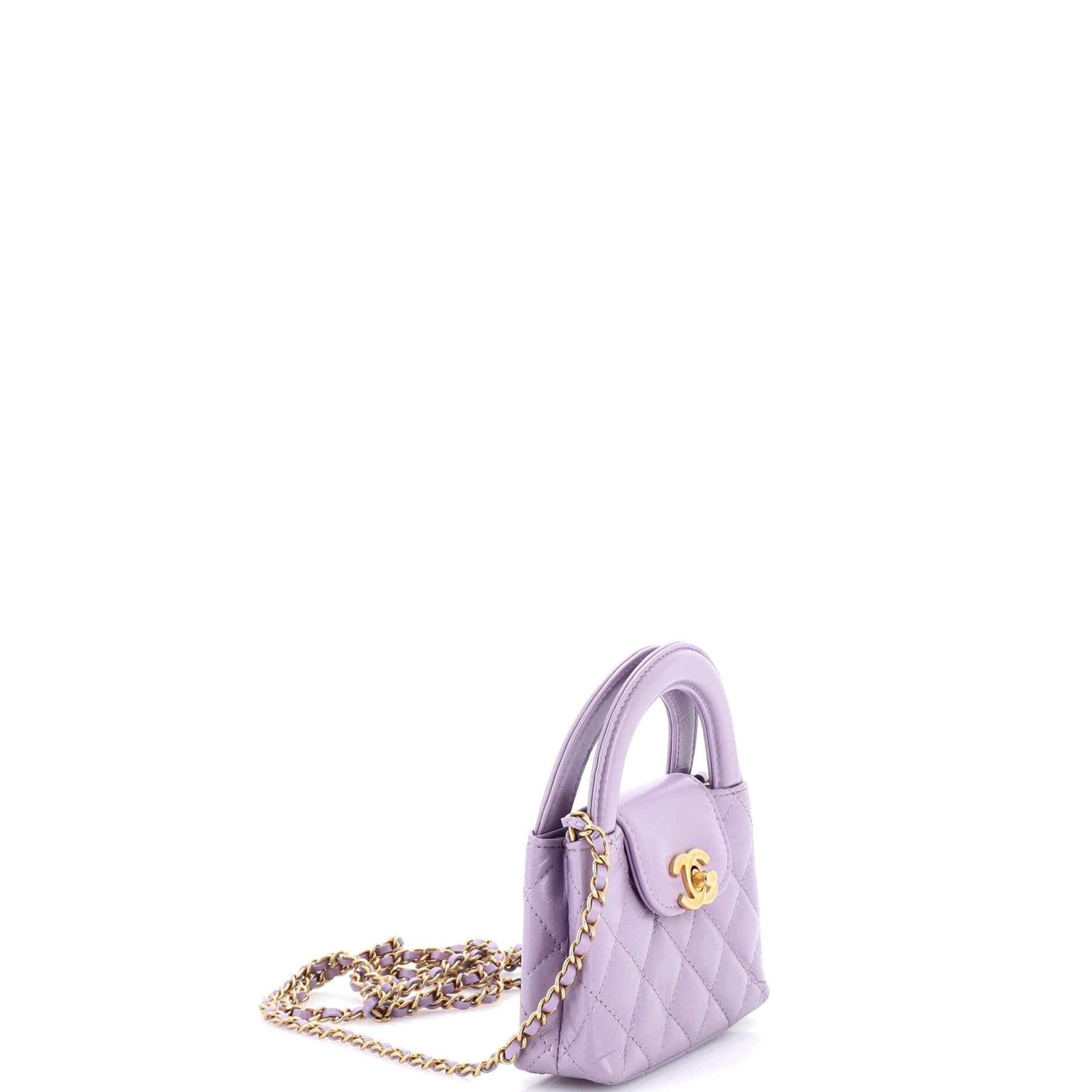 Kelly Top Handle Shopping Bag Quilted Shiny Aged Calfskin Nano