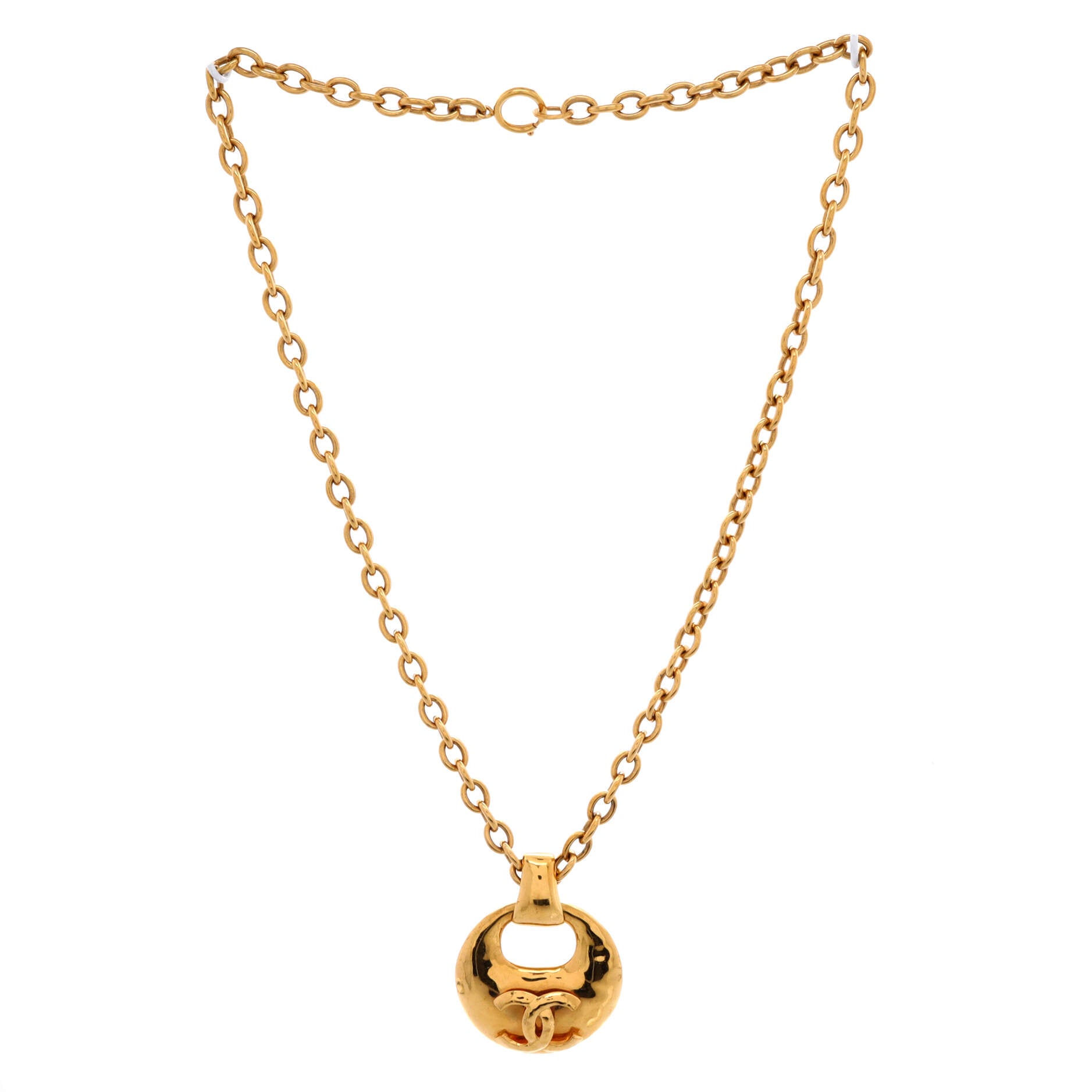 Vintage CC Round Cut-Out Pendant Necklace Metal