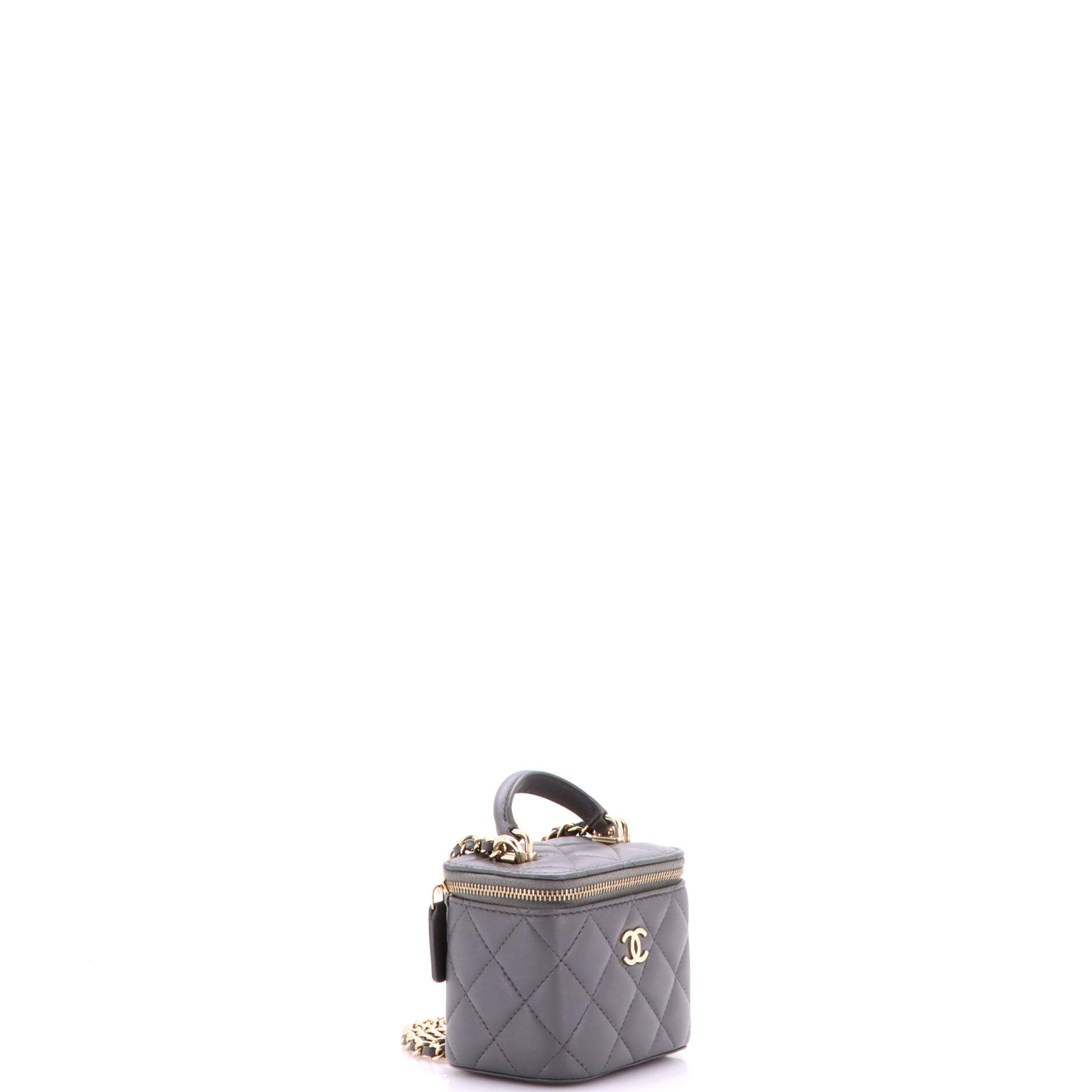 Classic Top Handle Vanity Case with Chain Quilted Lambskin Mini
