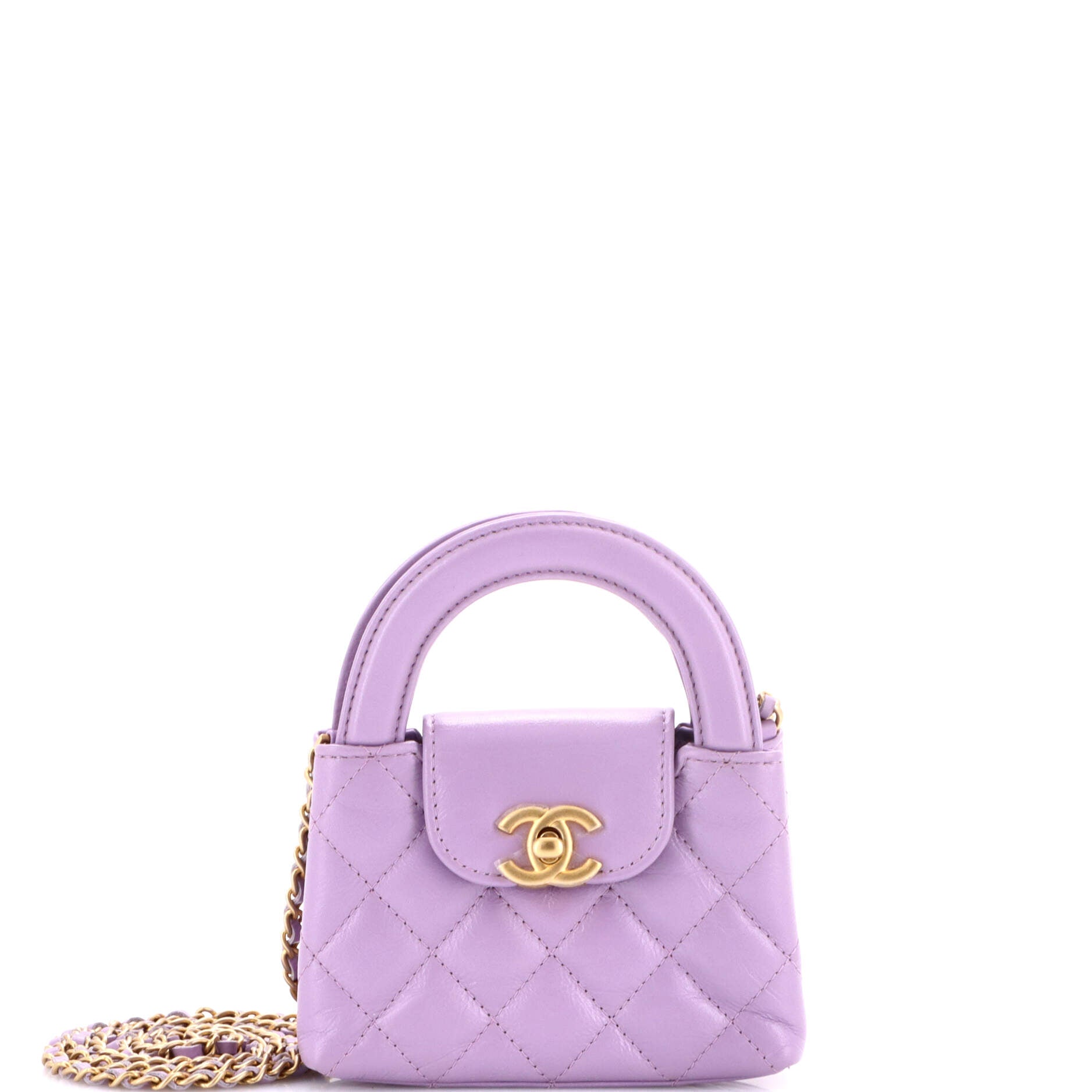 Kelly Top Handle Shopping Bag Quilted Shiny Aged Calfskin Nano