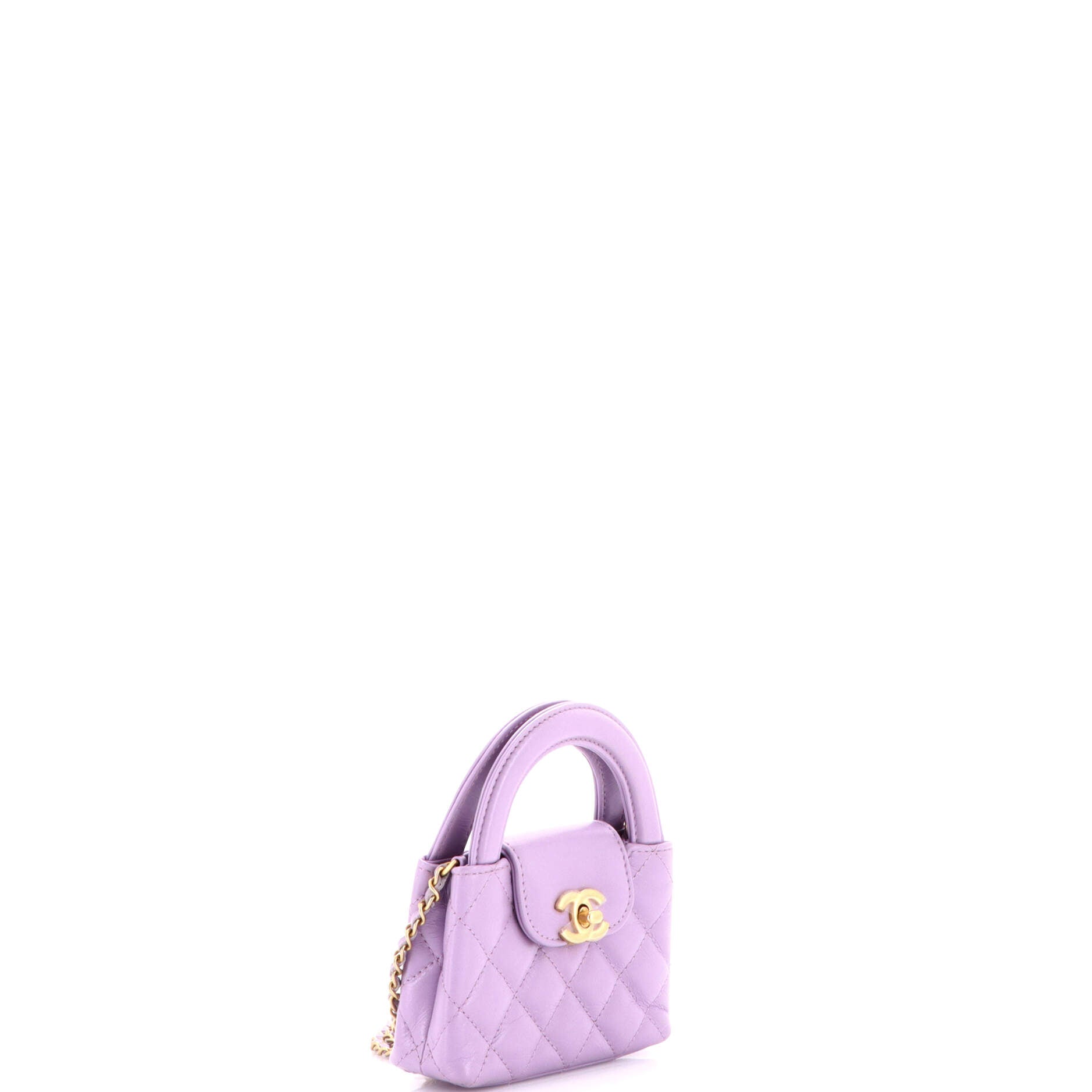 Kelly Top Handle Shopping Bag Quilted Shiny Aged Calfskin Nano