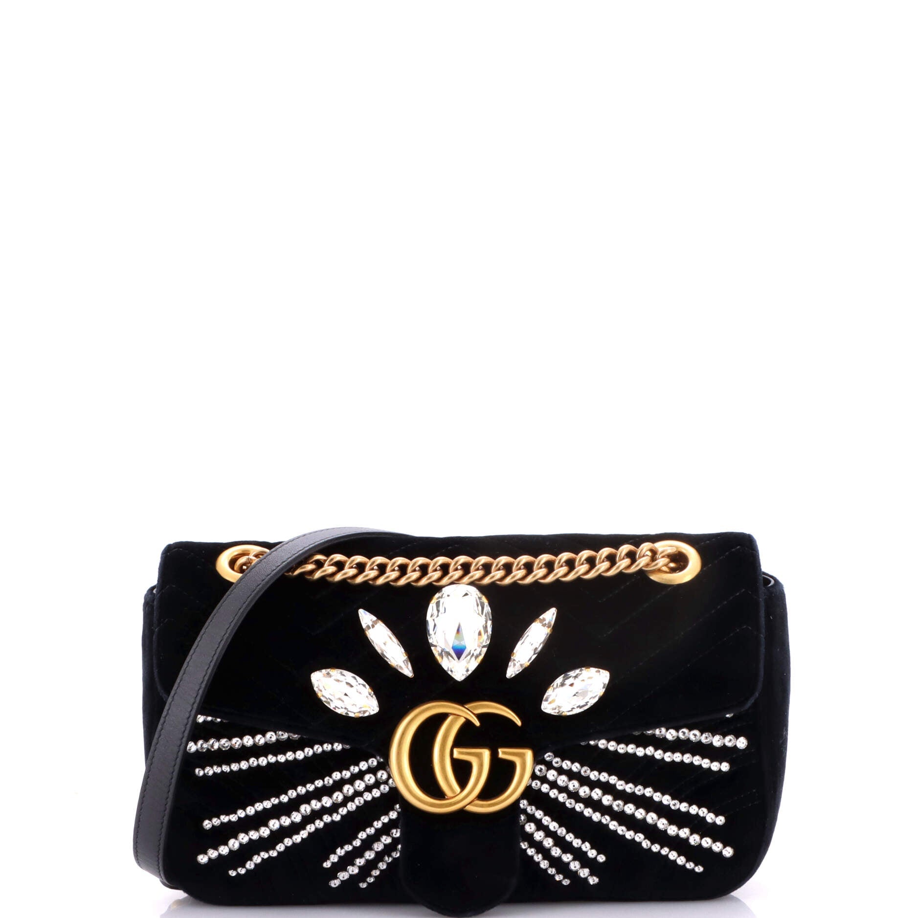 GG Marmont Flap Bag Crystal Embellished Matelasse Velvet Medium
