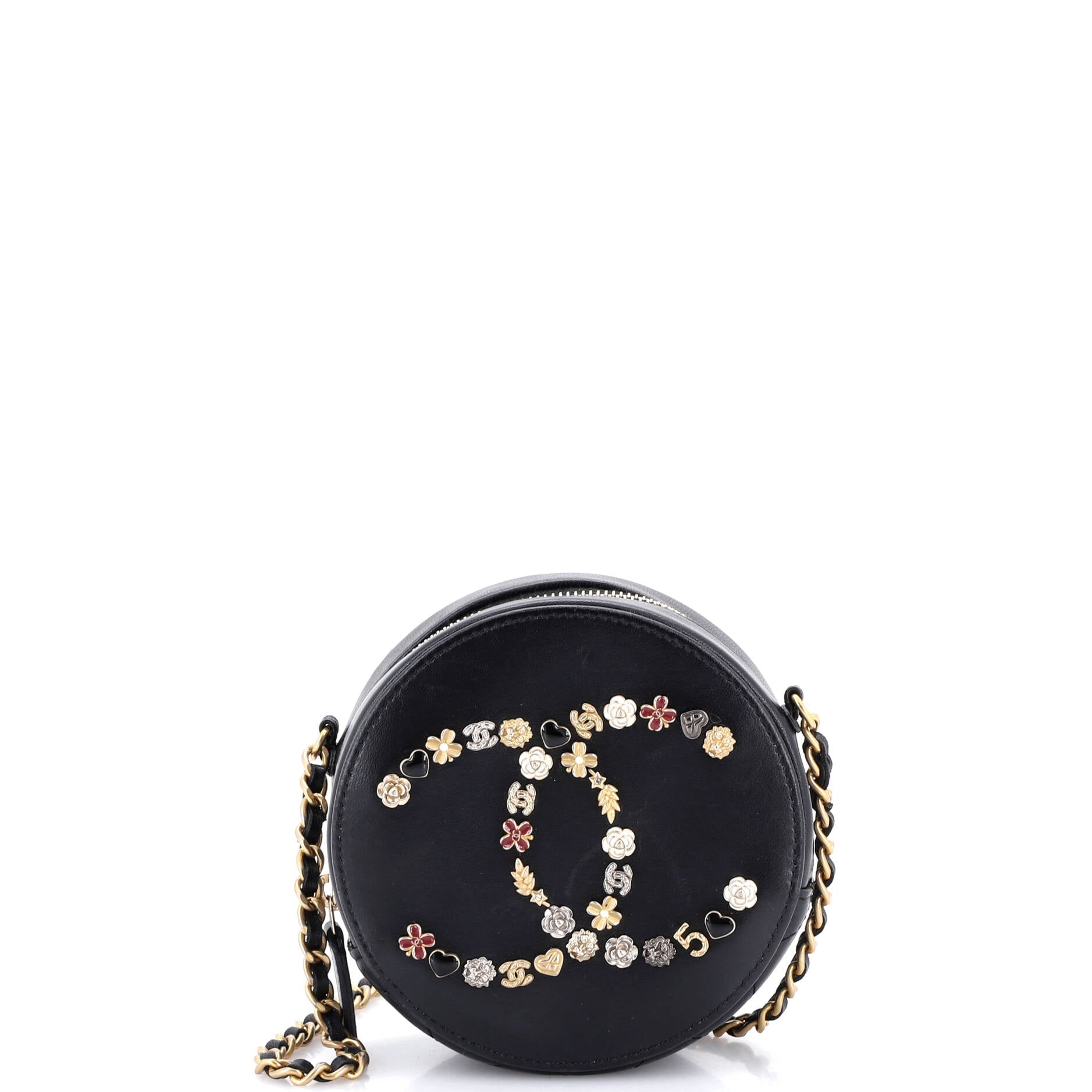 Lucky Charms Round Clutch With Chain Embellished Lambskin