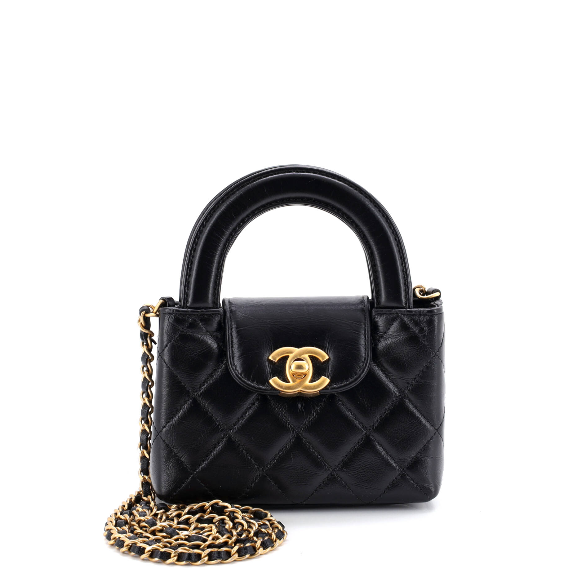 Kelly Top Handle Shopping Bag Quilted Shiny Aged Calfskin Nano
