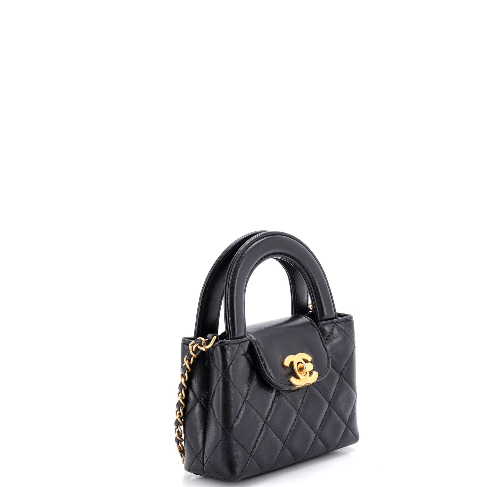 Kelly Top Handle Shopping Bag Quilted Shiny Aged Calfskin Nano