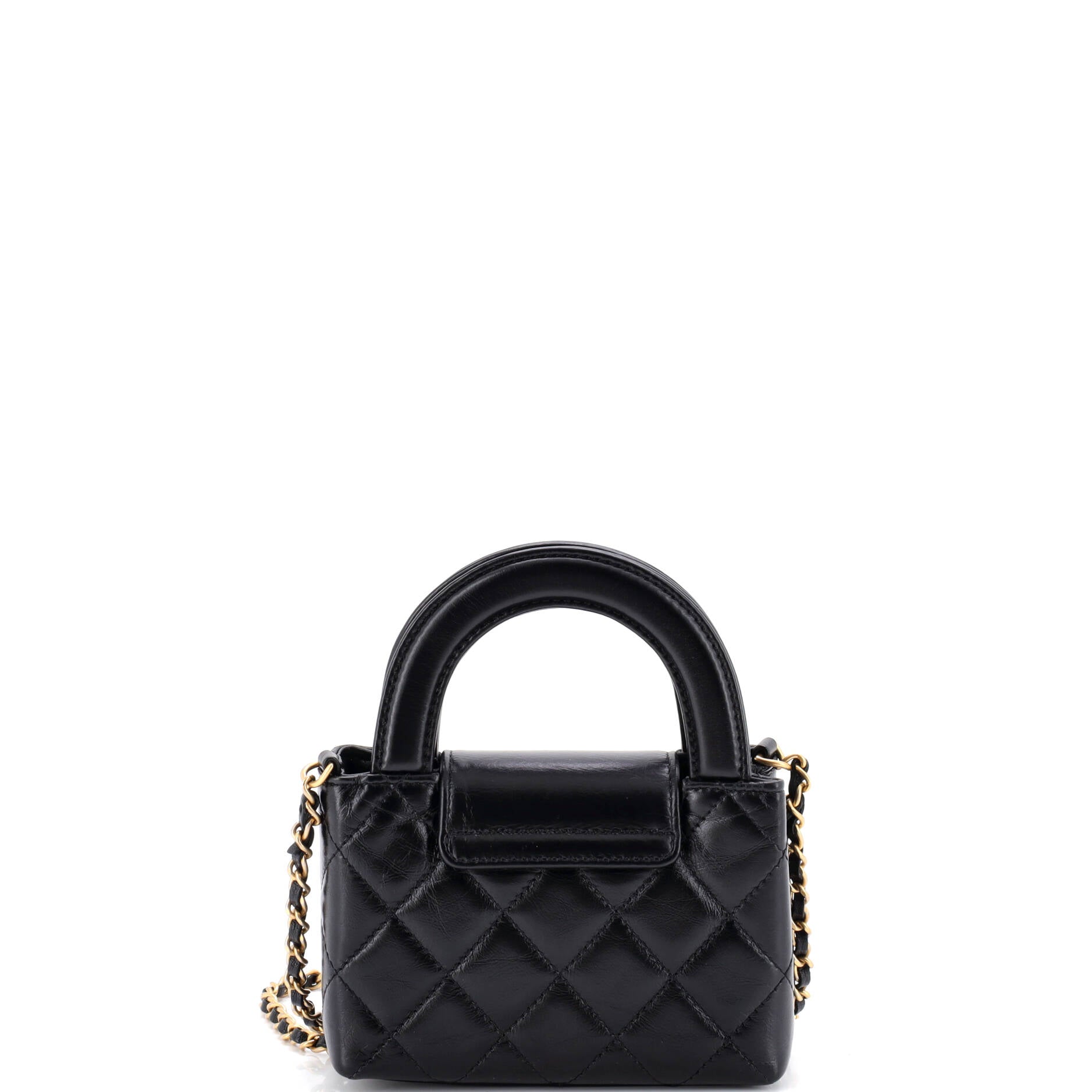 Kelly Top Handle Shopping Bag Quilted Shiny Aged Calfskin Nano
